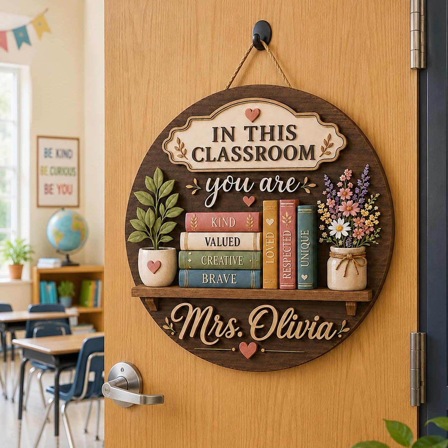 Personalized Teacher Door Sign with Name, Custom Wooden Welcome Teacher Sign, Customized Classroom Door Hanger for Teachers, Classroom Decorations, Teachers Appreciation Gift, Back to School Gifts A04