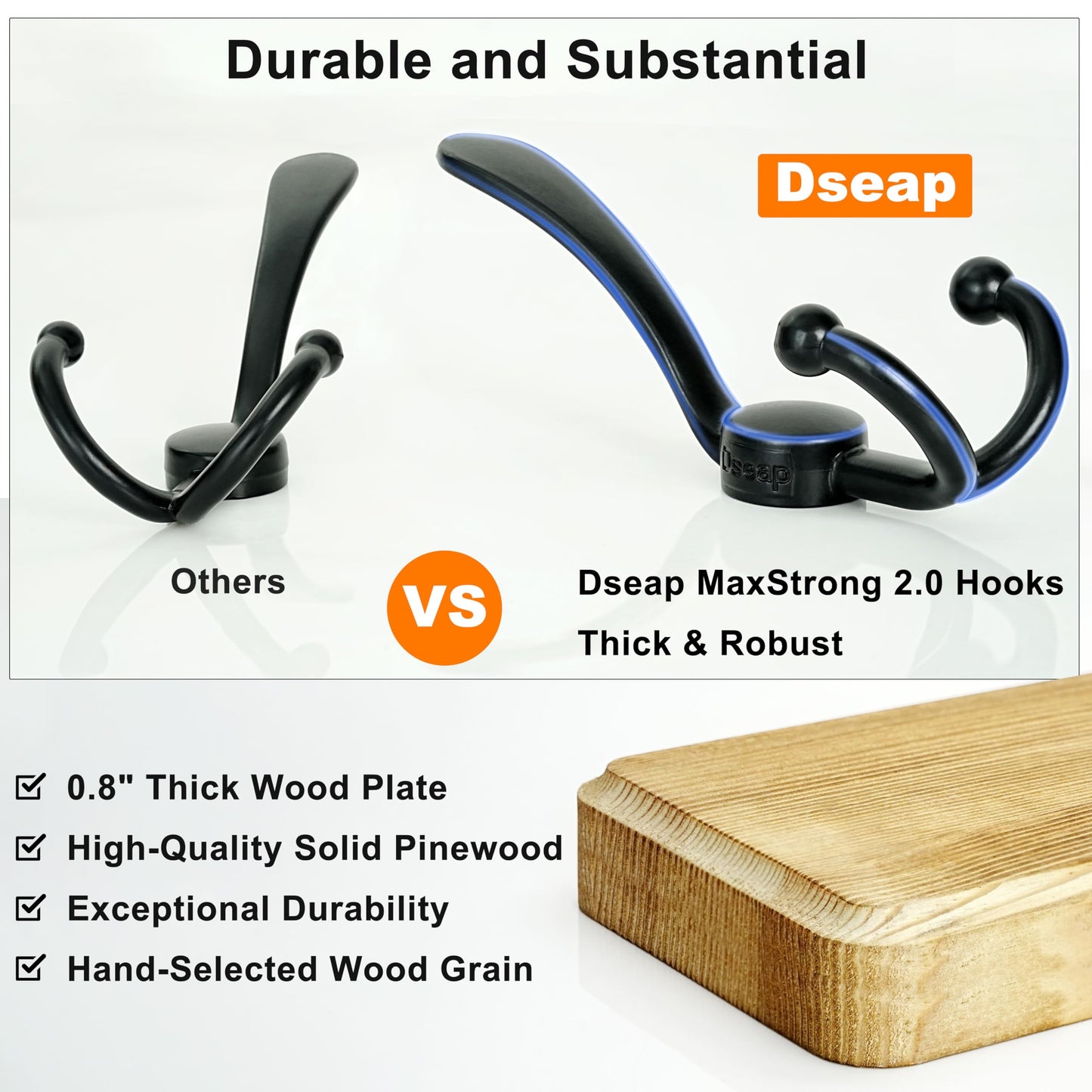 Dseap Coat Rack Wall Mounted - 24" Long 6 Tri Hooks, Heavy Duty Wooden Wall Coat Hanger Coat Hook for Clothes Hat Jacket Clothing, Weathered Blue and Black