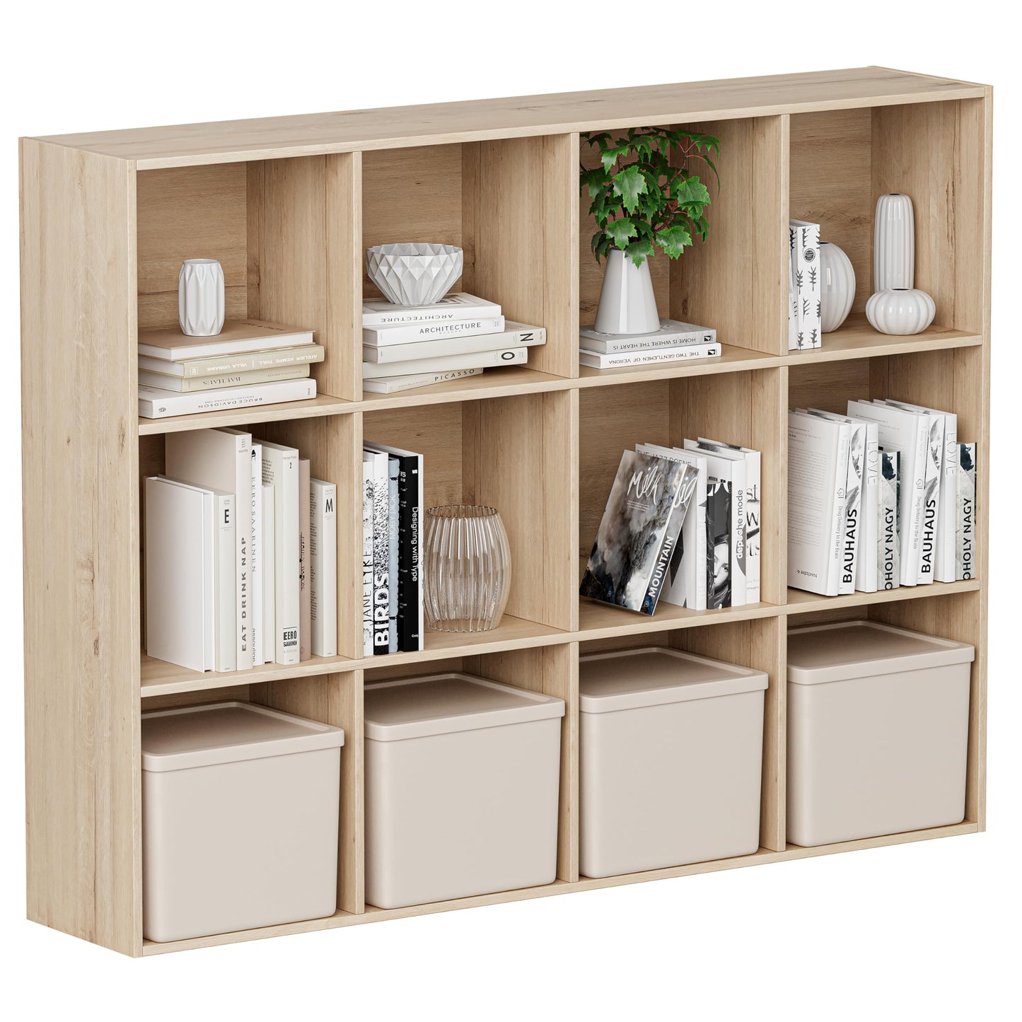 VDNEND Wooden Cube Storage Organizer with Closed Back Panel, 11in Cube Shelf Opening, Bookshelf, Display Shelf,Closet Cabinet for Home and Office (White Oak, 12-Cube 35.98L*9.45W*47.72H)