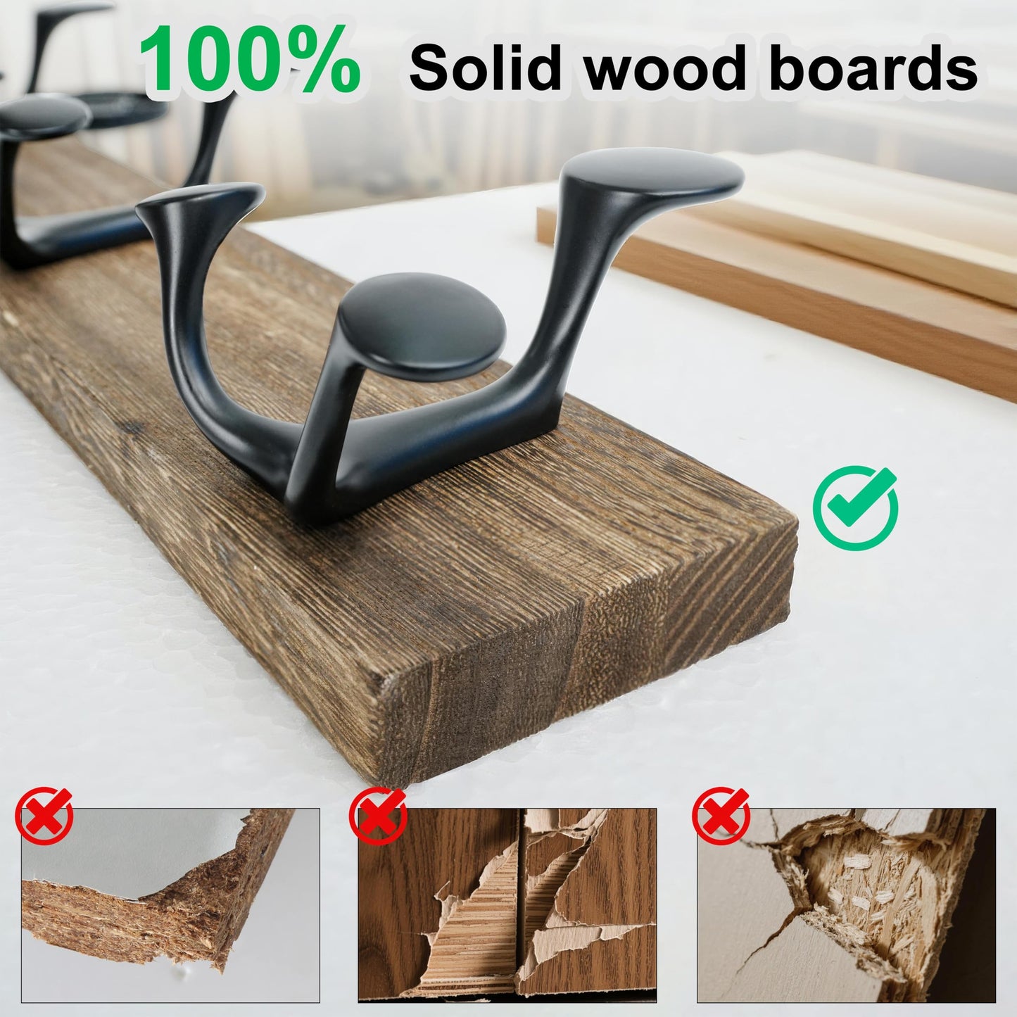 WEBI Coat Rack Wall Mount,24" Solid Wood Coat Hooks Wall Mounted Coat Hanger,16" Hole to Hole,Heavy Duty Hook Rack Rail,4 Triple Hooks for Hanging Coats,Jacket,Clothes,Hat,Backpack,Weathered Brown