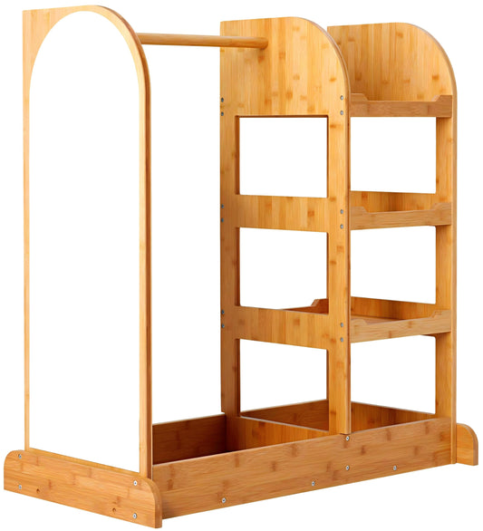 NAVREX Kids Dress Up Storage Wardrobe, Dress-up Center with Mirror, Kids Armoire with Hanging Rack, Solid Wood Costume, Gift for 3-6 Years Old Girls, Pretend Play Toy Organizer, Value Lies in Material