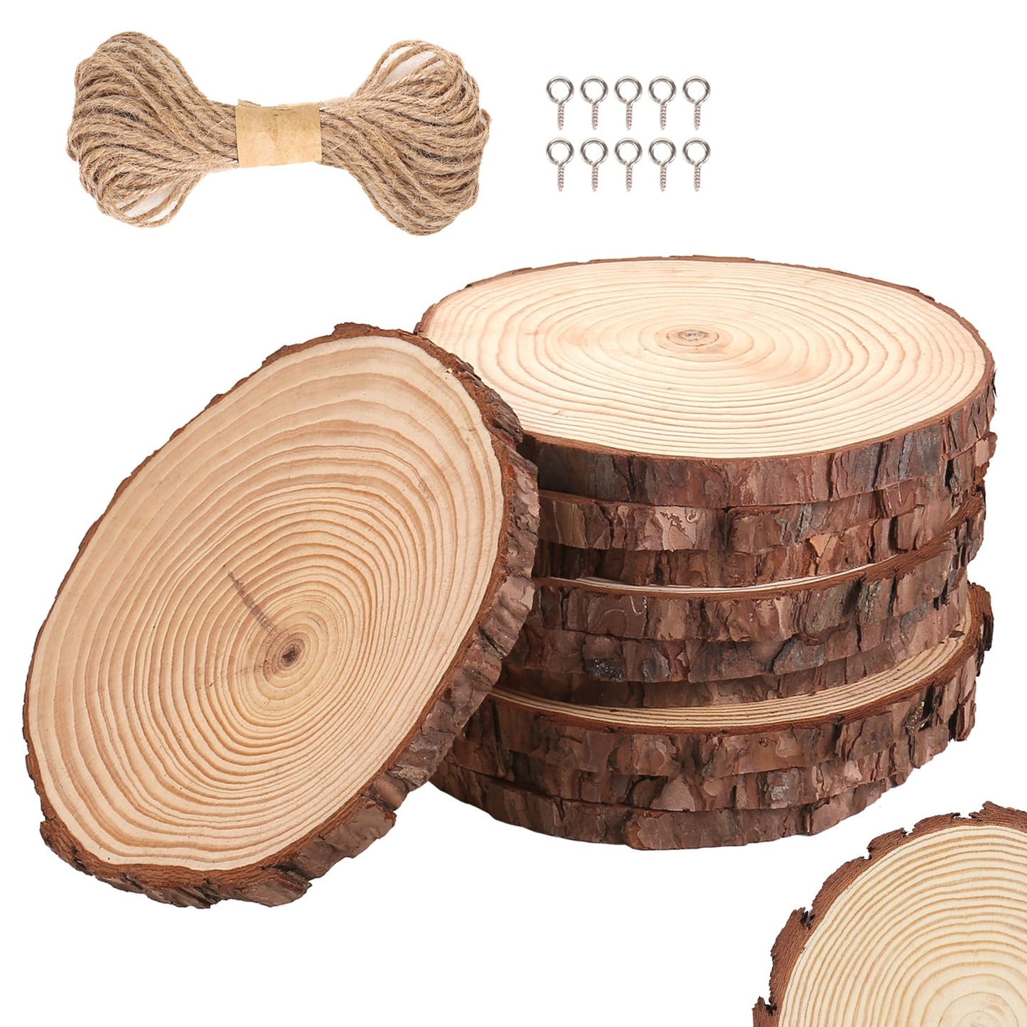 Set of 10 Wood Slices for Centerpieces 7-8 inch, Natural Unfinished Wood Craft Kits, Tree Slices with Bark for DIY Crafts Wedding Christmas Party Decoration, Wood Centerpieces for Tables