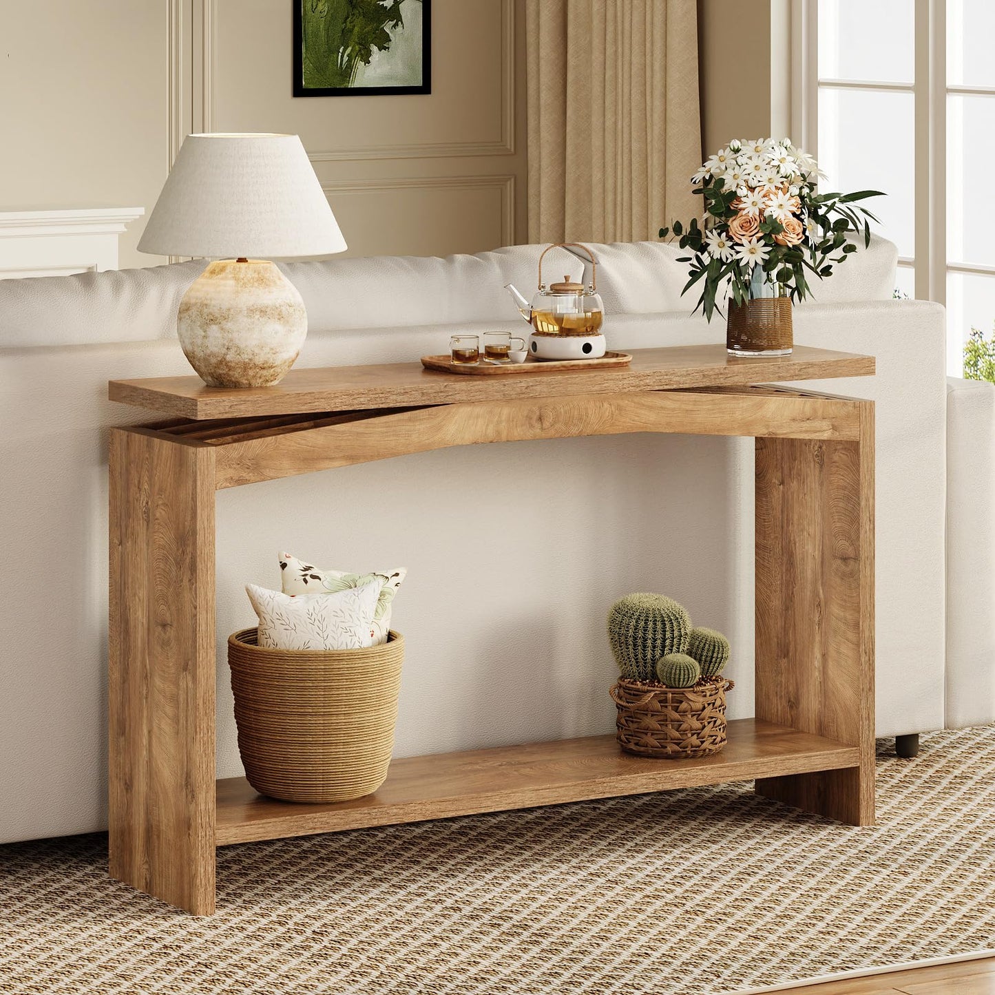 Welfuturer Console Tables for Entryway, 47.2 Inches Long Sofa Table Behind Couch with Storage Shelf, Farmhouse Wooden Entrance Table for Living Room, Hallway, Foyer