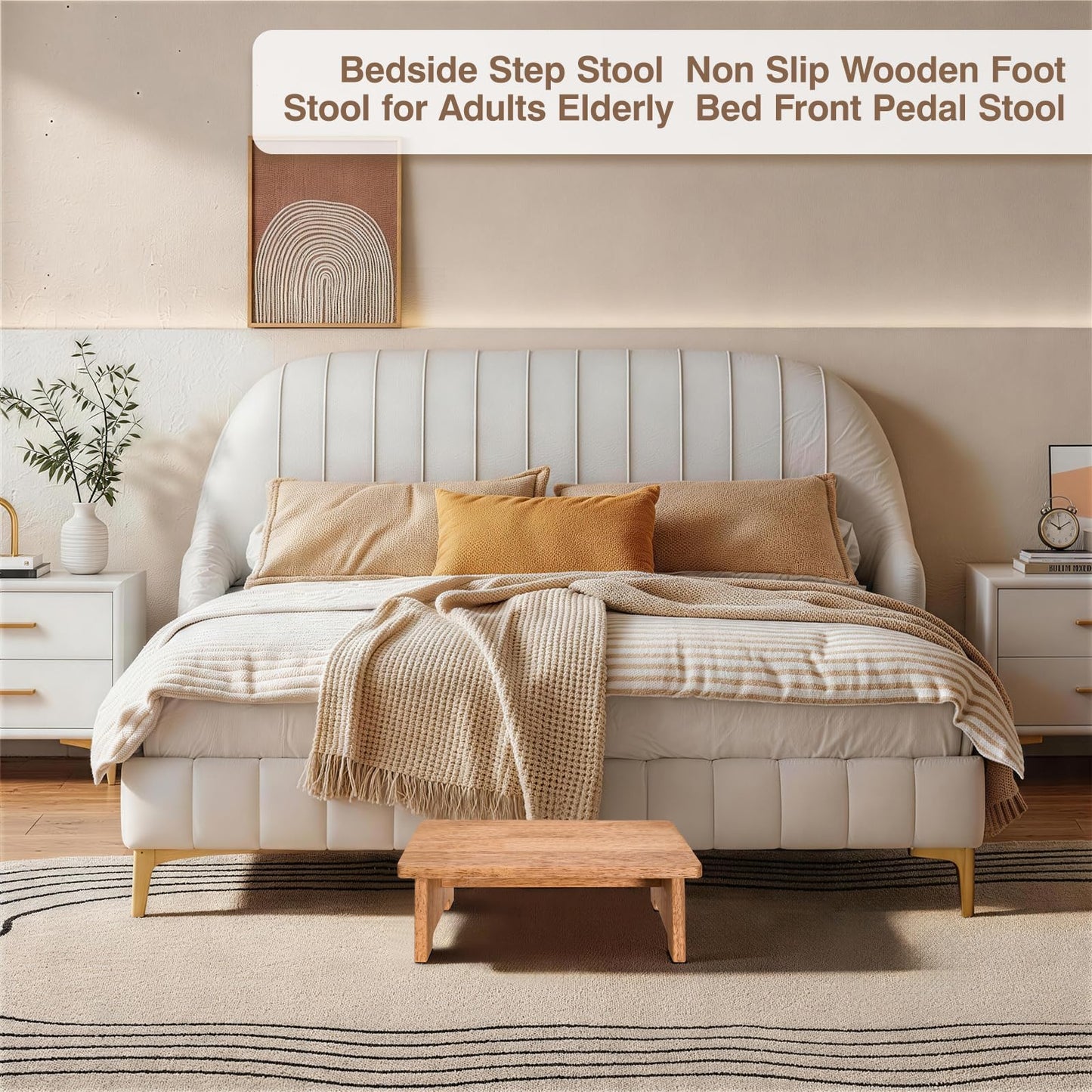 NtrlQidu Solid Wood Stool Wooden Step Stools for Adults Kids with Anti-Slip Feet, Heavy Duty Stepping Stools with 450-LBS Capacity for Bedroom Kitchen Bathroom, Bed Steps for High Beds