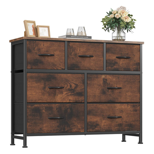 HAPPYMONT Fabric Dresser for Bedroom with 7 Drawers, Chest of Drawers, Wood Top and Metal Frame Organizer for Clothes, Closet, Entryway, Hallway, Living Room Furniture