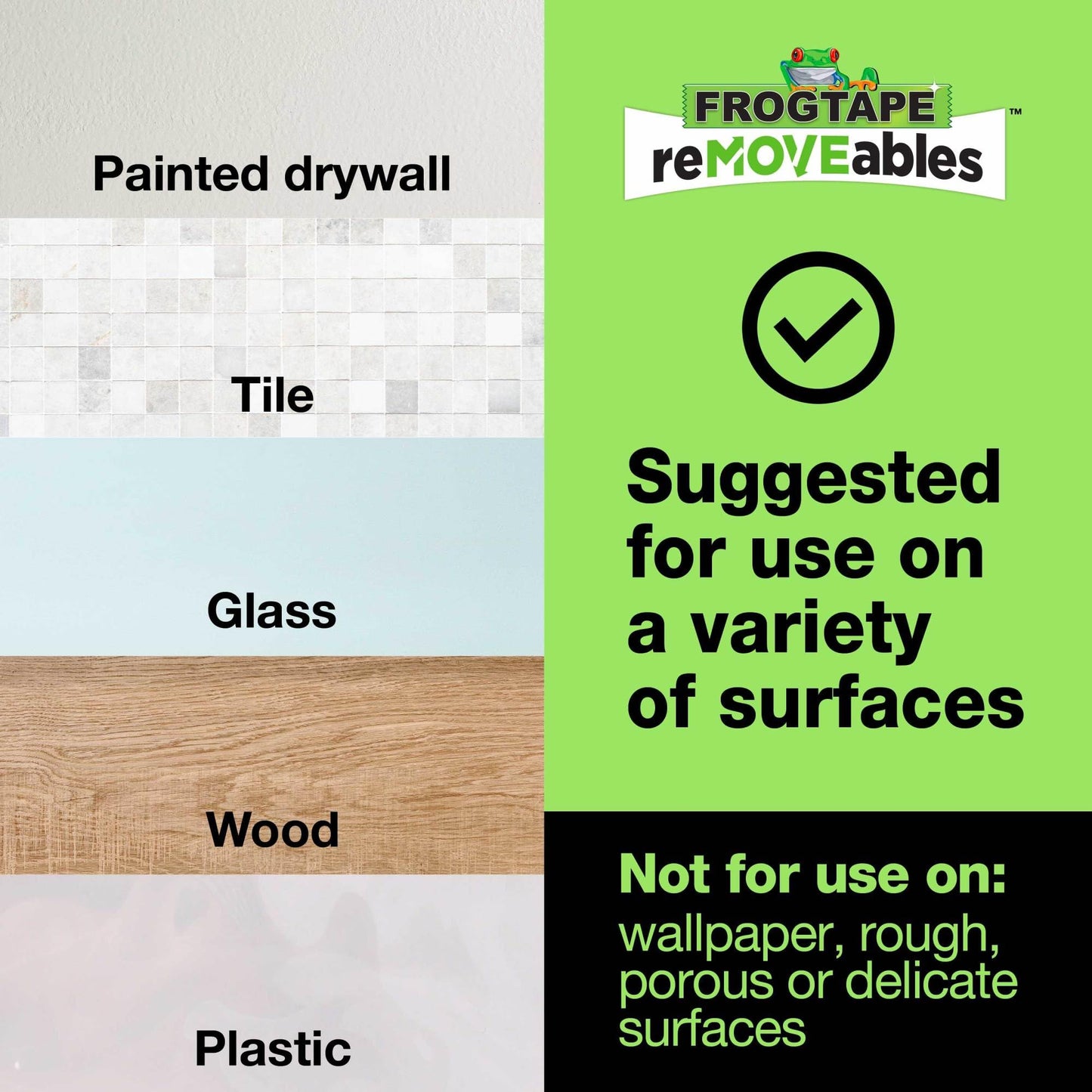FrogTape reMOVEables Damage Free Adhesive Wall Hook - Removable Large Utility Wall Hooks for Hanging - No Nails - Holds up to 5 lbs - 6 Reusable Hooks & 12 Adhesive Strips - White (Pack of 12)