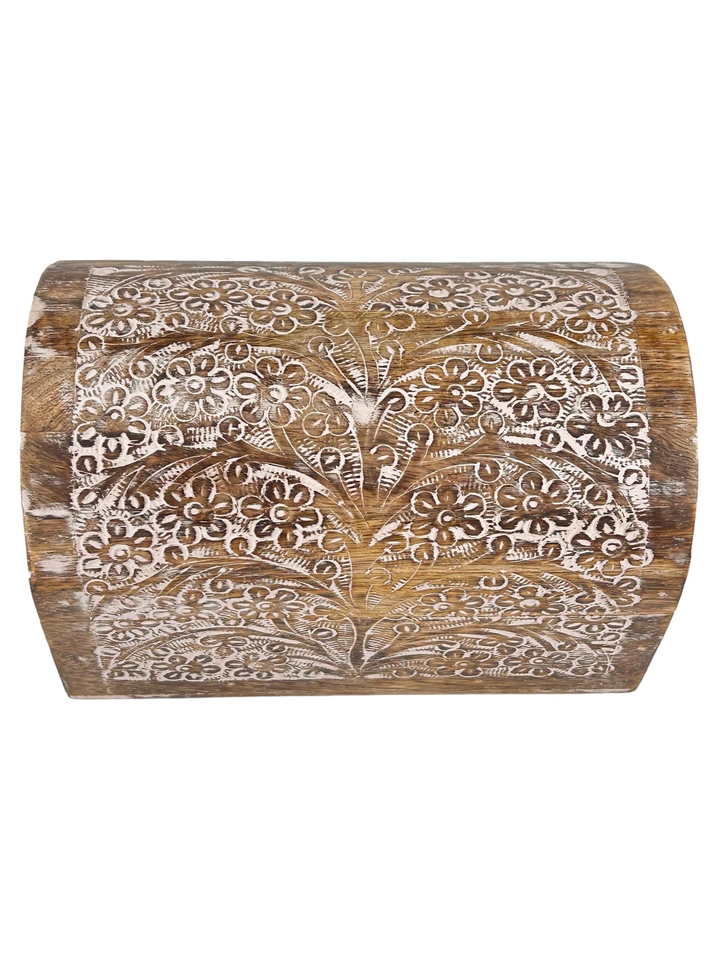S.B.ARTS Premium Handmade Wooden Treasure Chest Decorative Trunk for Keepsakes Semicircular Curved Floral Jewellery Box Trinket Box Ladies Jewellery Storage Case Handcrafted Home Decor (White & Brown)