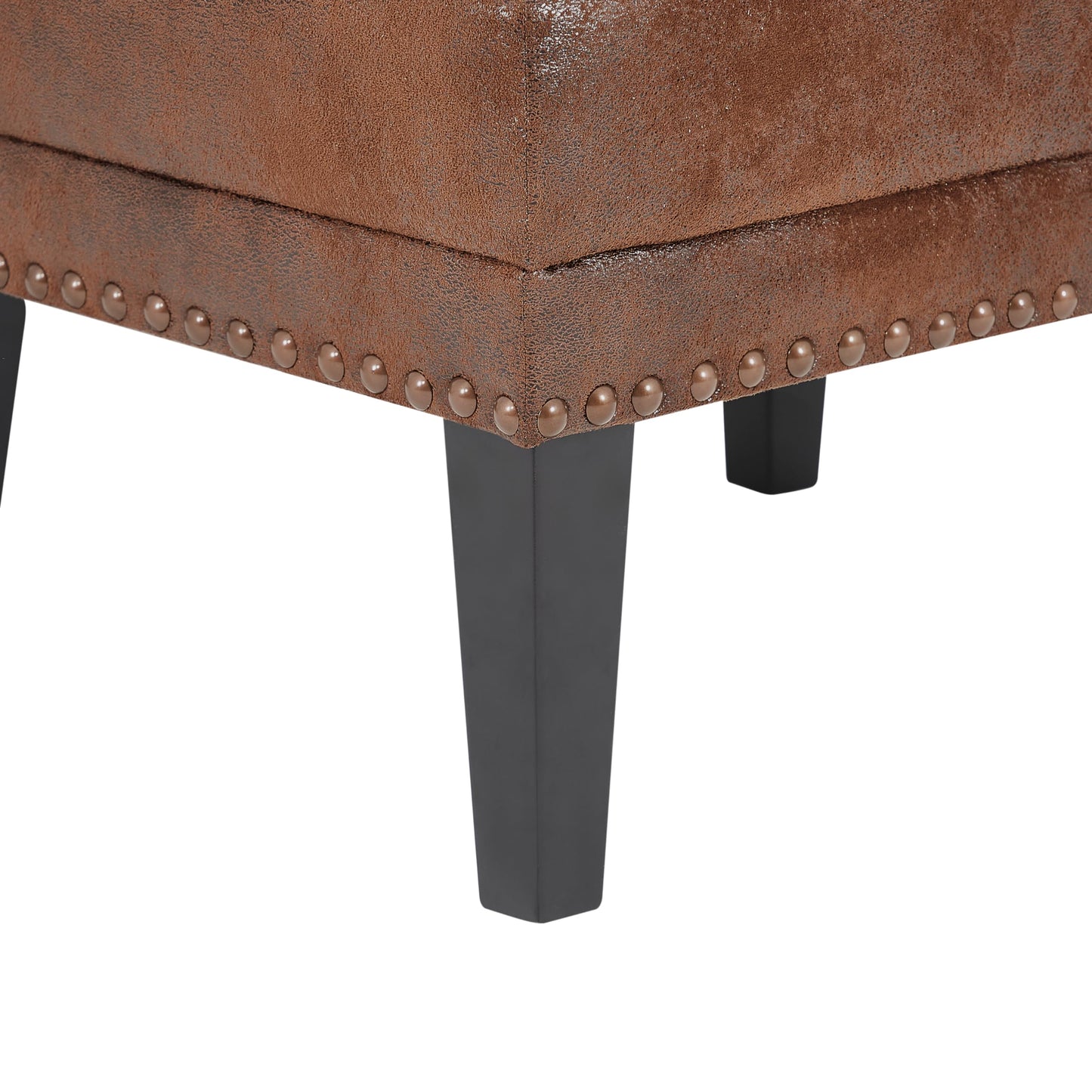 Christopher Knight Home Elber Mid-Century Modern Upholstered Ottoman Coffee Table, Small Living Room Sofa Footrest, Wooden Rectangular Ottoman Footstool, Brown