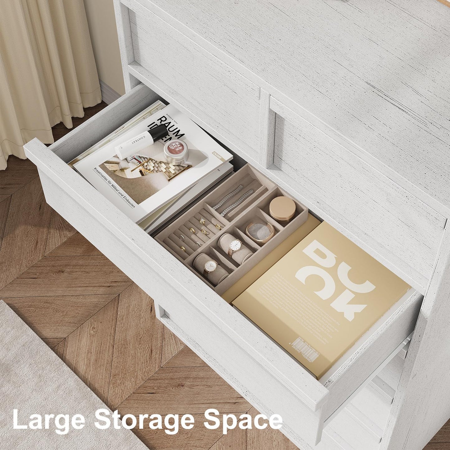 Garvee 7 Dresser for Bedroom, 46.8" Tall Dresser, Freestanding Vertical Drawer with Storage, Wooden Closet Chest Storage for Living Room, Hallway, Entryway, White