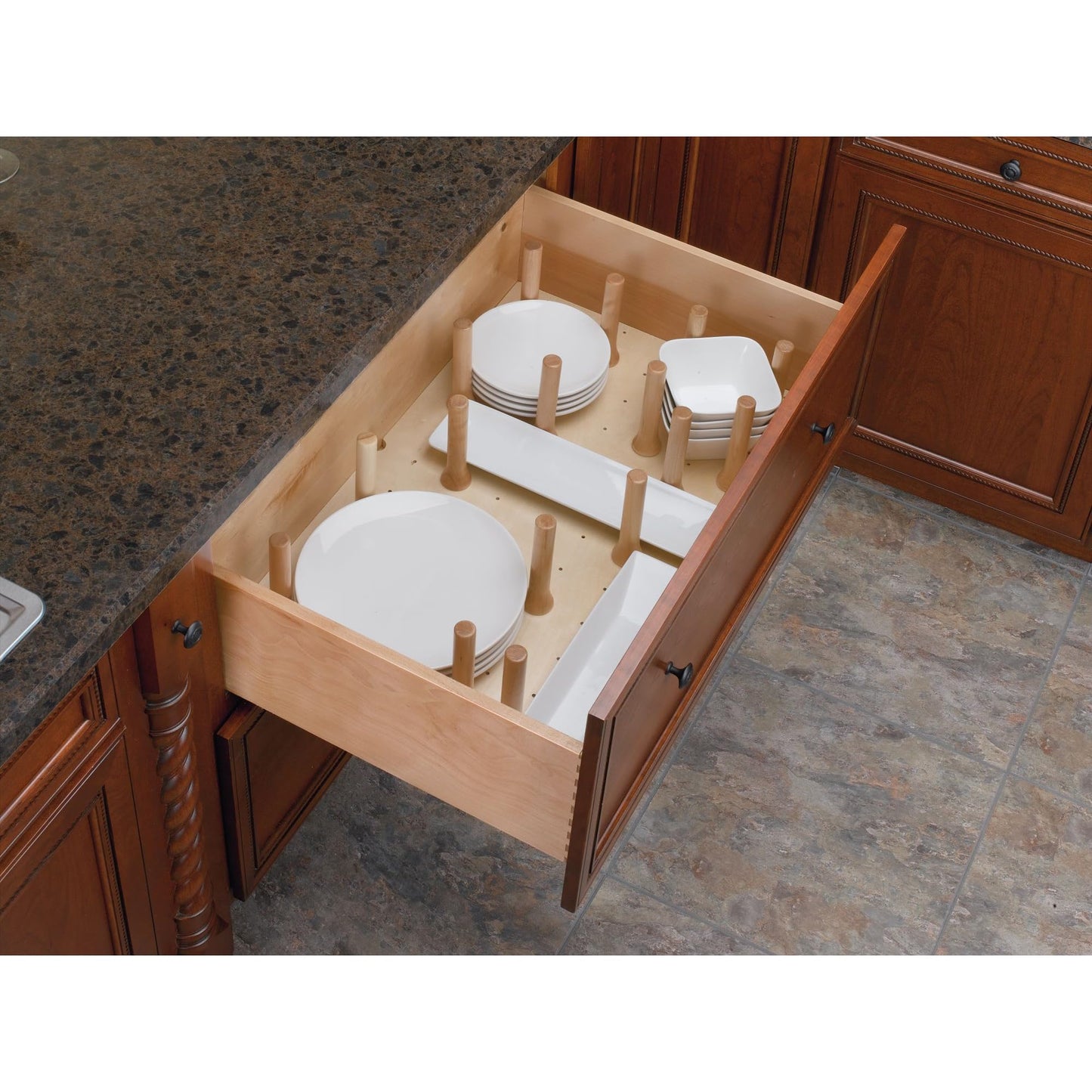 Rev-A-Shelf Pegboard Drawer Divider Organizer, Trim to Custom Fit Wooden Kitchen Cabinet Storage Utensil, Pots & Dish Rack, 39" x 21", 4DPS-3921