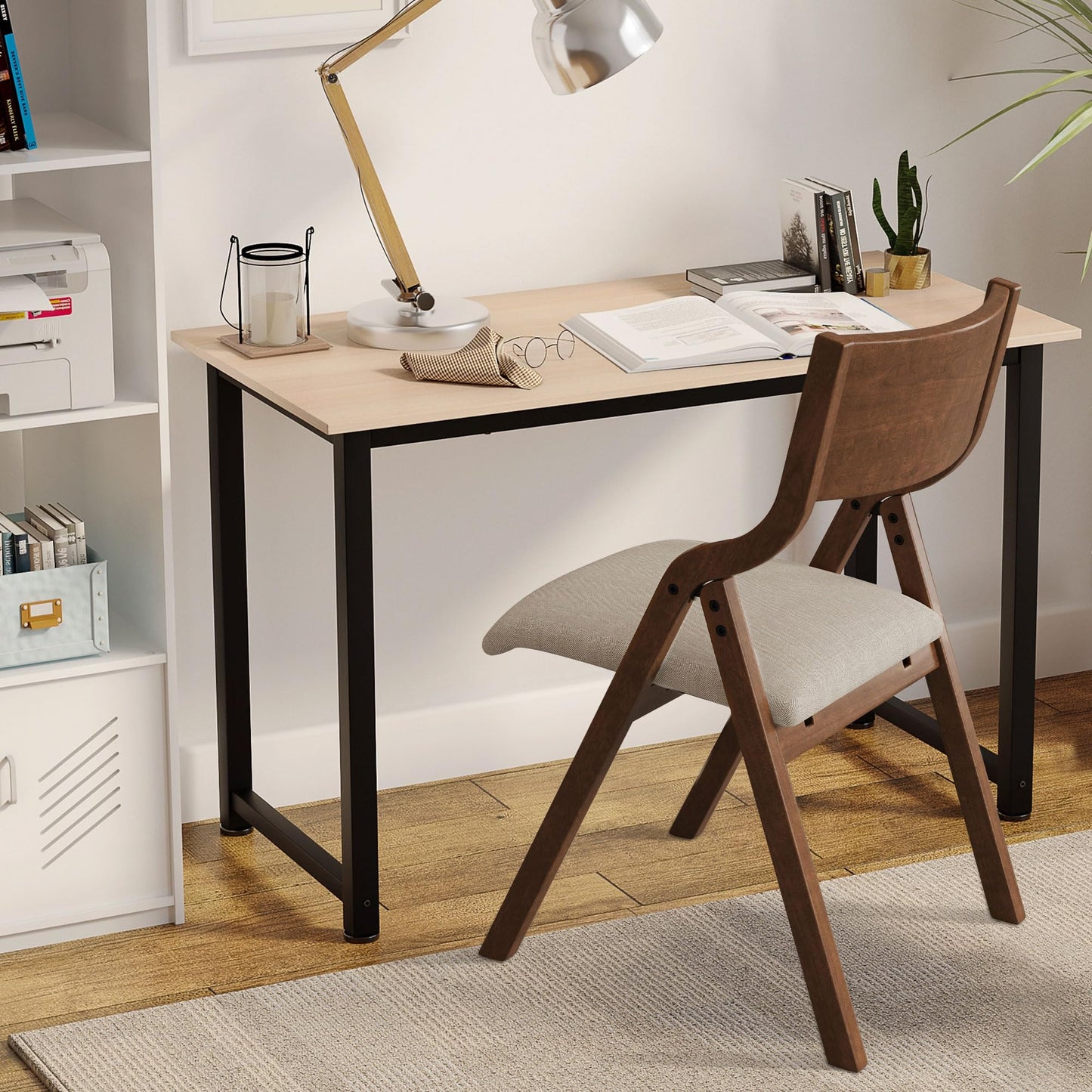 Ball & Cast Upholstered Folding Chairs Set of 2,with Padded Seat,Wooden Portable Dining Chairs W/Ergonomically Designed Back and Cushion,Easy Carry,No Need to Install,for Kitchen,Office,Walnut