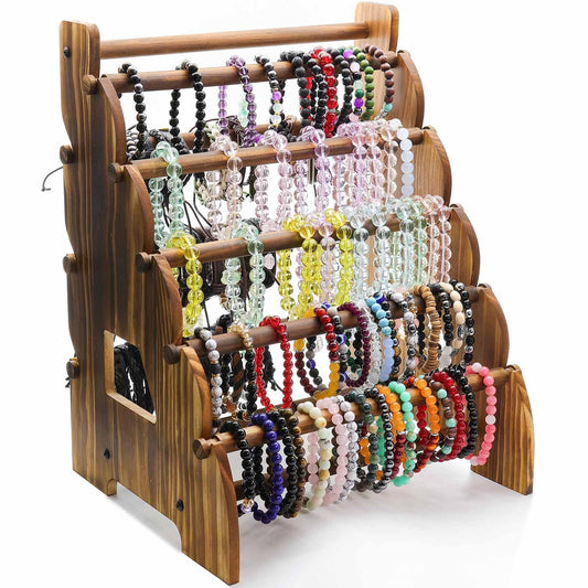 Wooden Bracelet Holder 8 Tier Jewelry Bracelet Display Stand, Portable Organizer for 150-240 Bangles & Scrunchies - for Vendors,Retail Stores, Craft Shows, and Home Storage (vintage)