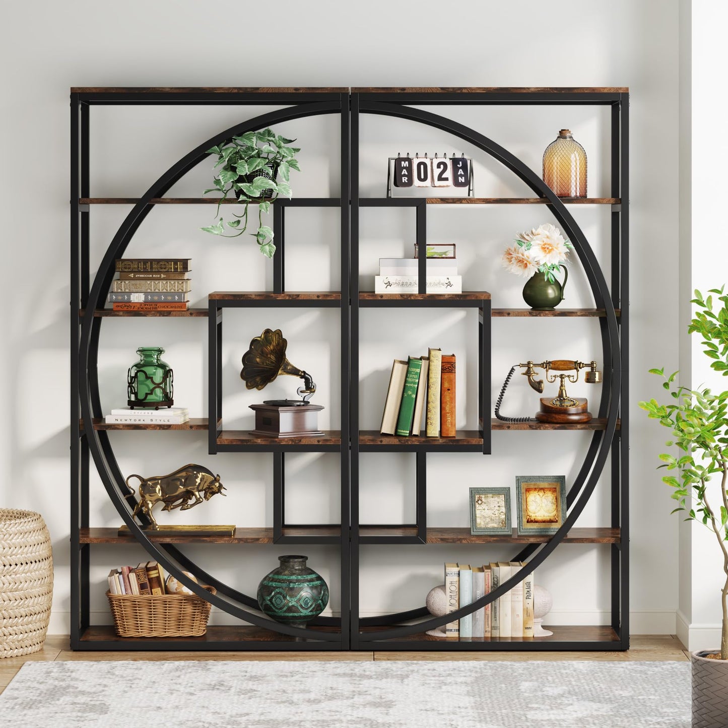 Tribesigns Bookshelf, Industrial 5-Tier Etagere Bookcase, 70.8 inch Tall Bookshelf with 8 Open Storage Shelf, Book Shelf Display Tack Shelving Unit for Home Office Living Room, Rustic Brown