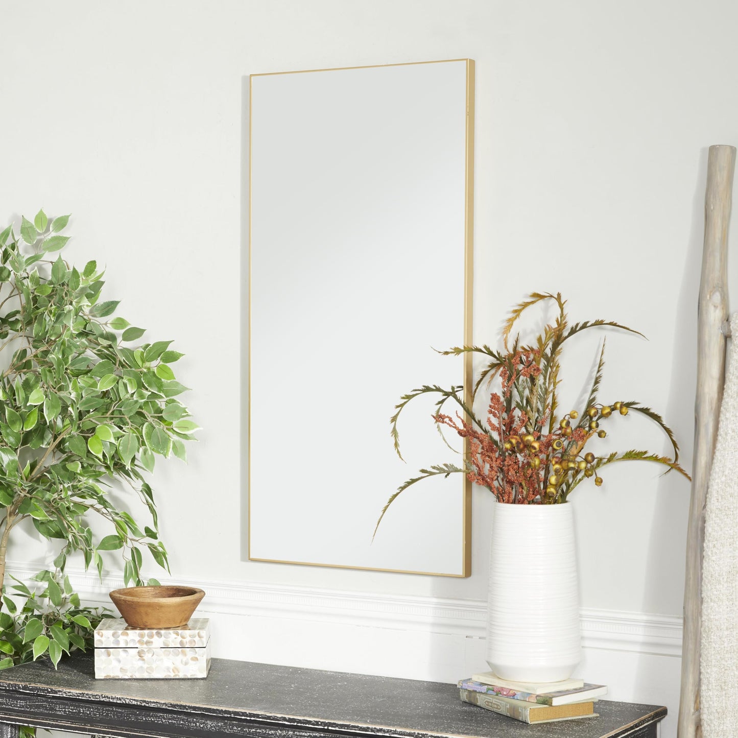 Deco 79 Wooden Room Wall Mirror Entryway Mirror with Thin Frame, Wall Mounted Mirror 18" x 1" x 36", Gold