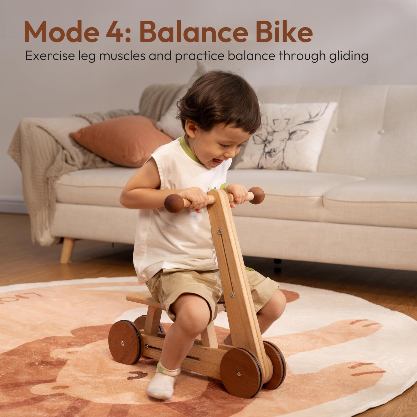 Woodtoe Wooden Baby Walker, 4-in-1 Montessori Baby Push Walker, Adjustable Speed Baby Push Toys, Wood Balance Bike, Educational Learning to Walk Birthday Toys Gift for Toddler 1 2 3 Year Old