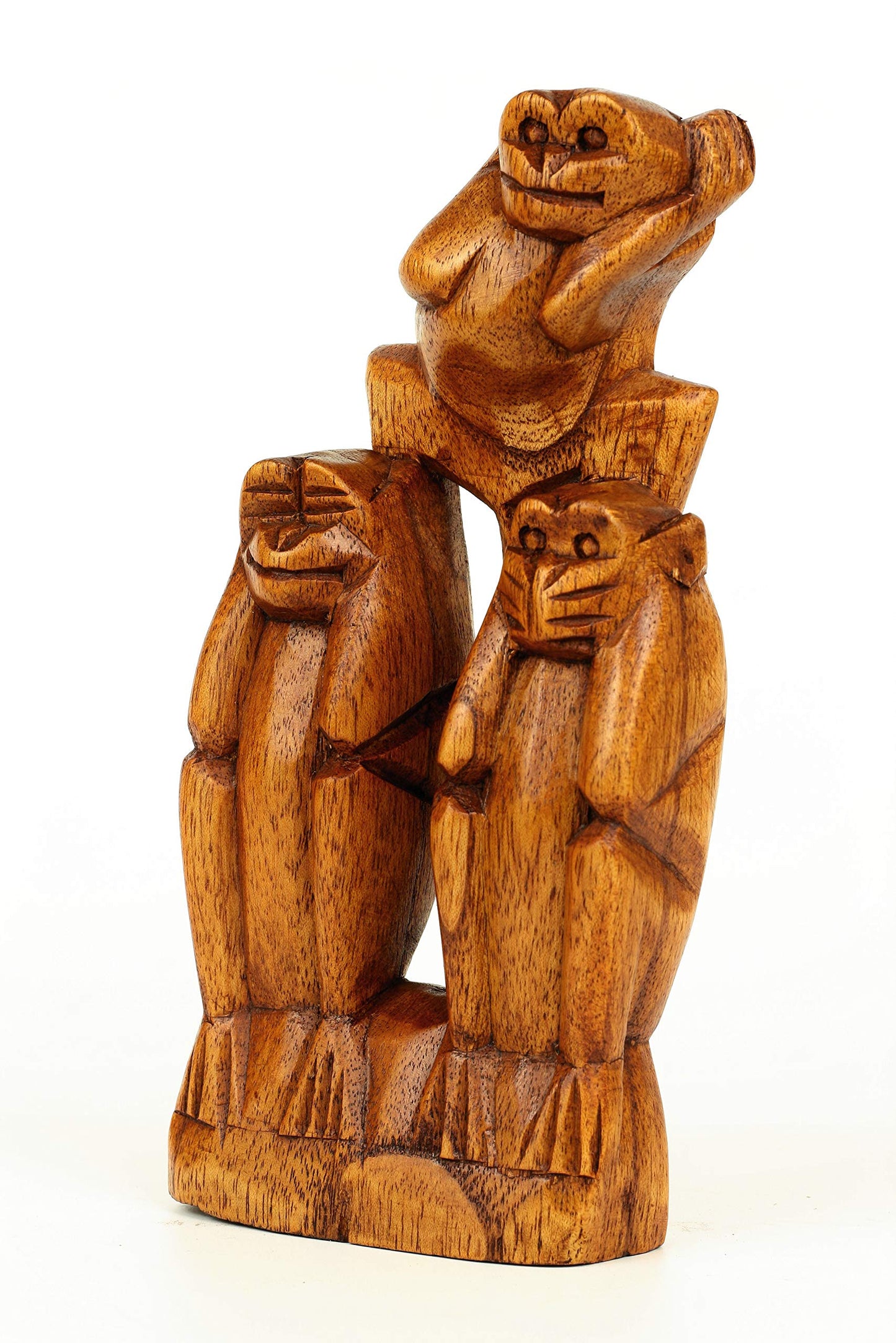 G6 Collection Wooden Hand Carved 3 Standing Monkeys See, Hear, Speak No Evil Figurines Handmade Art Statue Rustic Sculpture Decorative Home Decor Accent Handcrafted Decoration Three Standing Monkeys