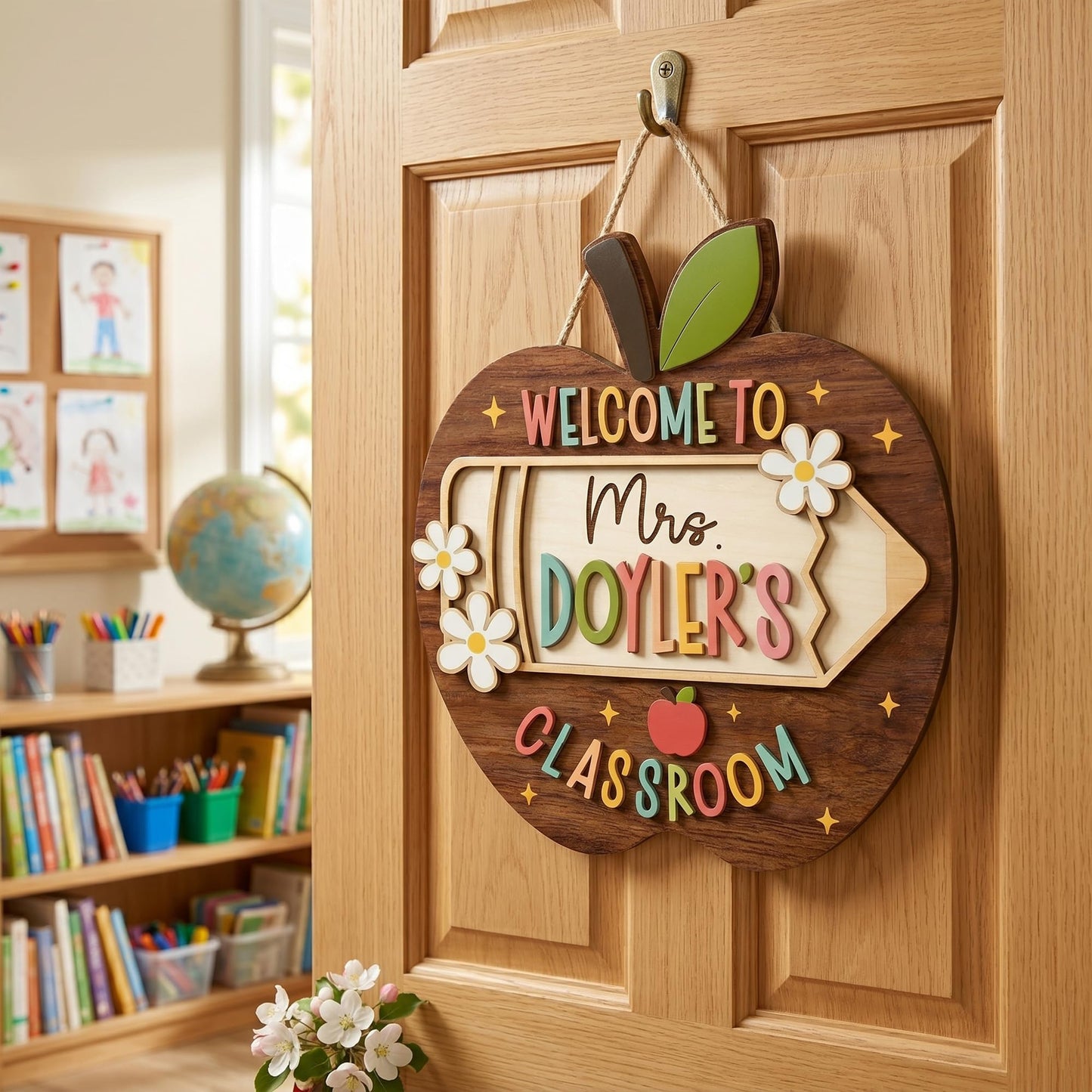 FAMITRENDZ Personalized Teacher Door Sign with Name, Custom Wooden Welcome Teachers Sign, Classroom Door Hanger for Teachers, Teacher Appreciation Gifts, Back to School Gifts, Classroom Decorations 9