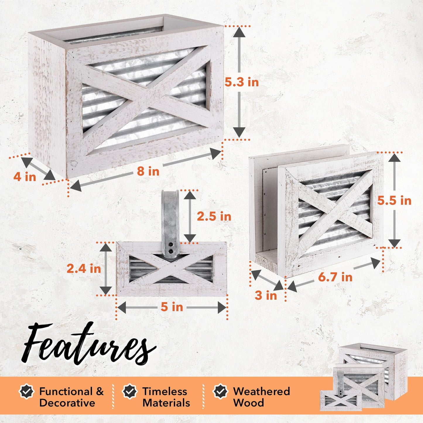 Autumn Alley Farmhouse Kitchen Set - Includes Napkin Holder, Salt and Pepper Shakers, and Utensil Holder - Rustic Barn Door Motif, Galvanized Metal, Wooden Design - Perfect for Farmhouse Kitchen Décor