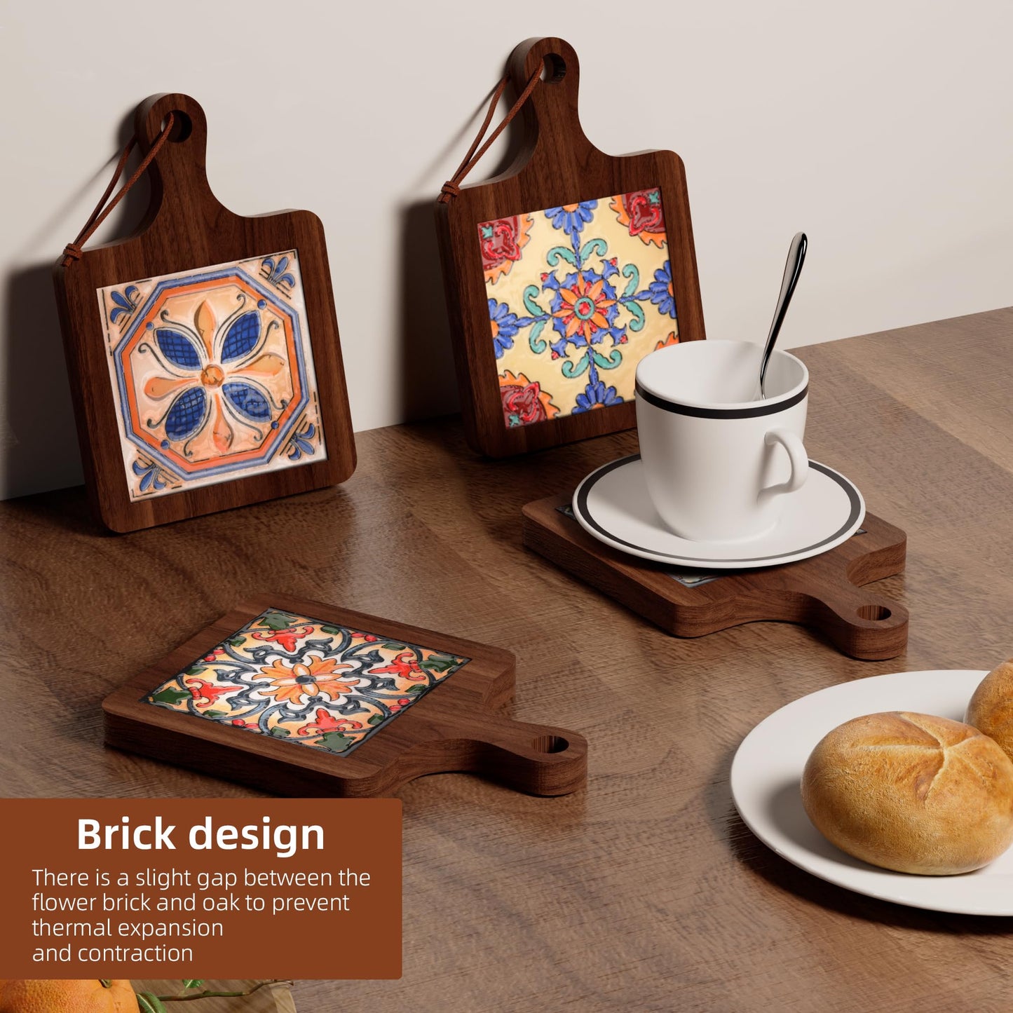 Wooden Trivets for Hot Dishes，3PCS Wooden Coasters with Organising Holder，Base is Also a Cell Phone Holder，Pot Holders for Kitchen，Trivets for Hot Pots and Pans，Hot Pad to Portect Your Countertop