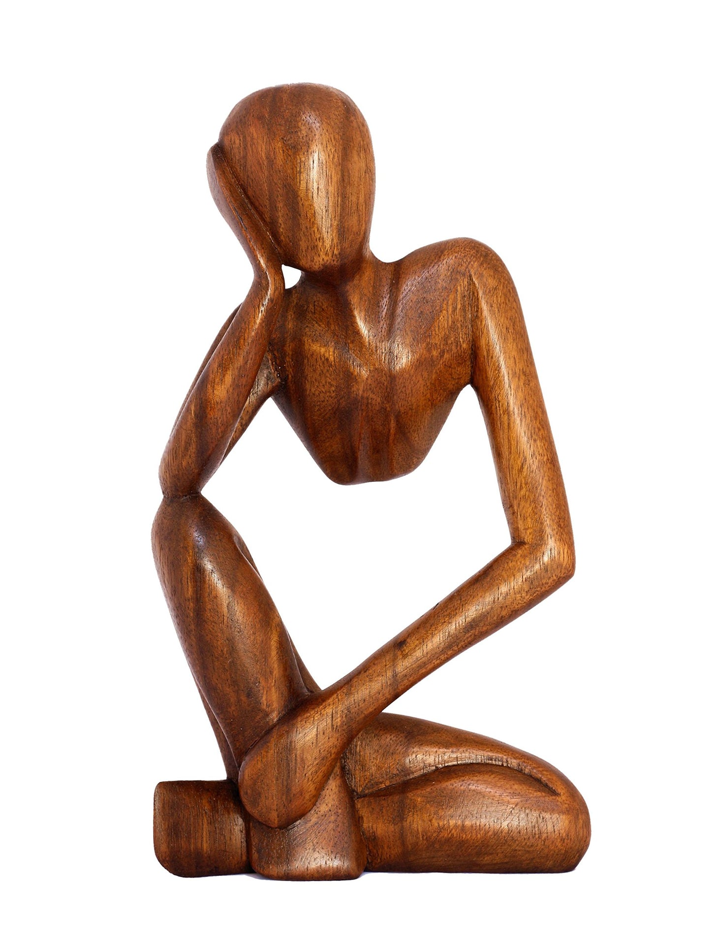 G6 Collection 12" Wooden Abstract Thinker Statue, Hand Carved Thinking Man Figurine, Modern Minimalist Sculpture, Handmade Home Decor Accent Gift (Brown)