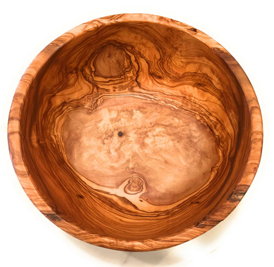 ORCHARD HARDWOODS Bundle: 11" Solid Artisan Olive Wood Salad Bowl + 6 Pc Olive Wood Utensil Set