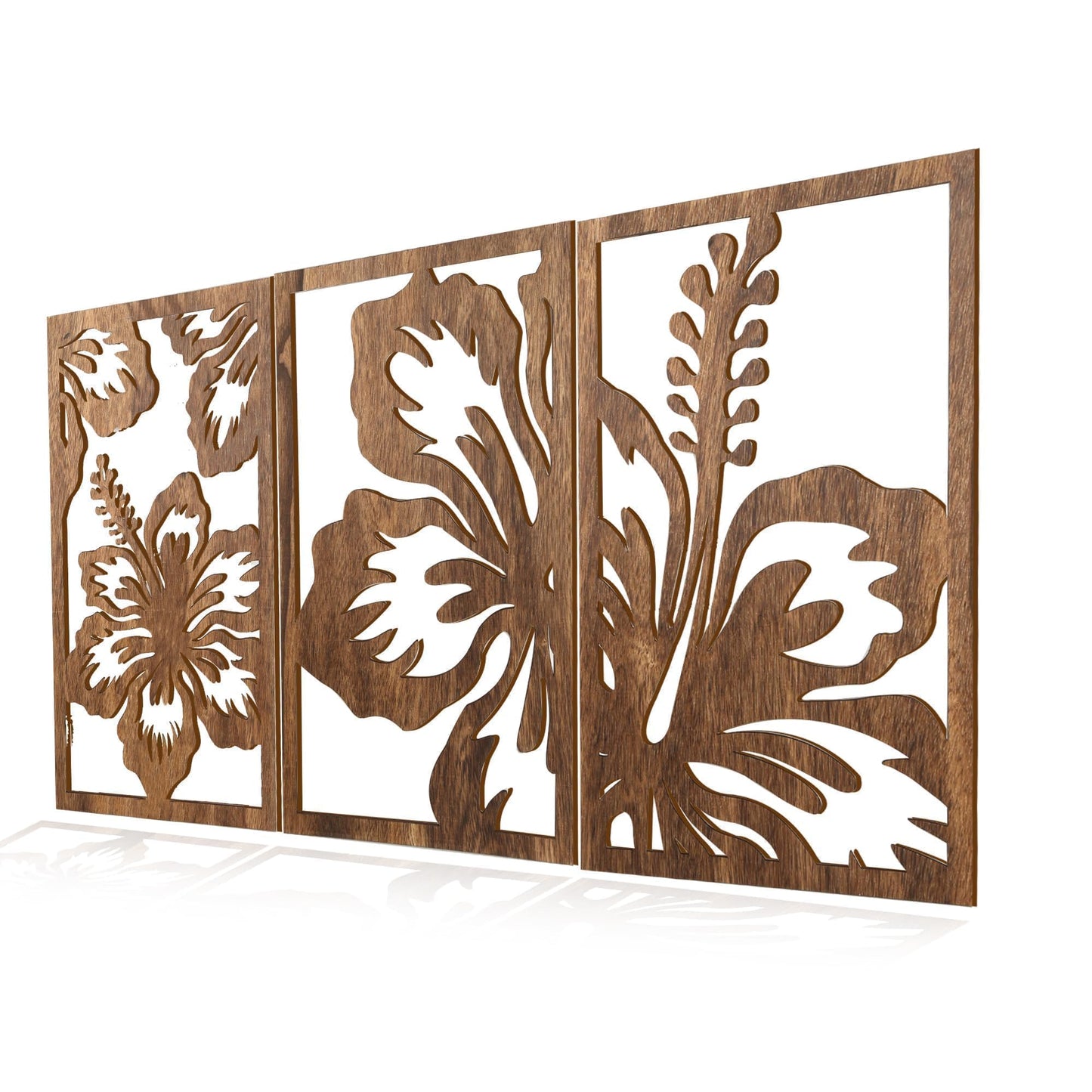 Motivilla 3 Pieces Wood Wall Art Floral Decor, 3D Layered Flowing Flower Wooden Wall Sculptures, Nature Inspired Hanging Aesthetic Decor for Living Room Bedroom Office (Dark Flower, Large)