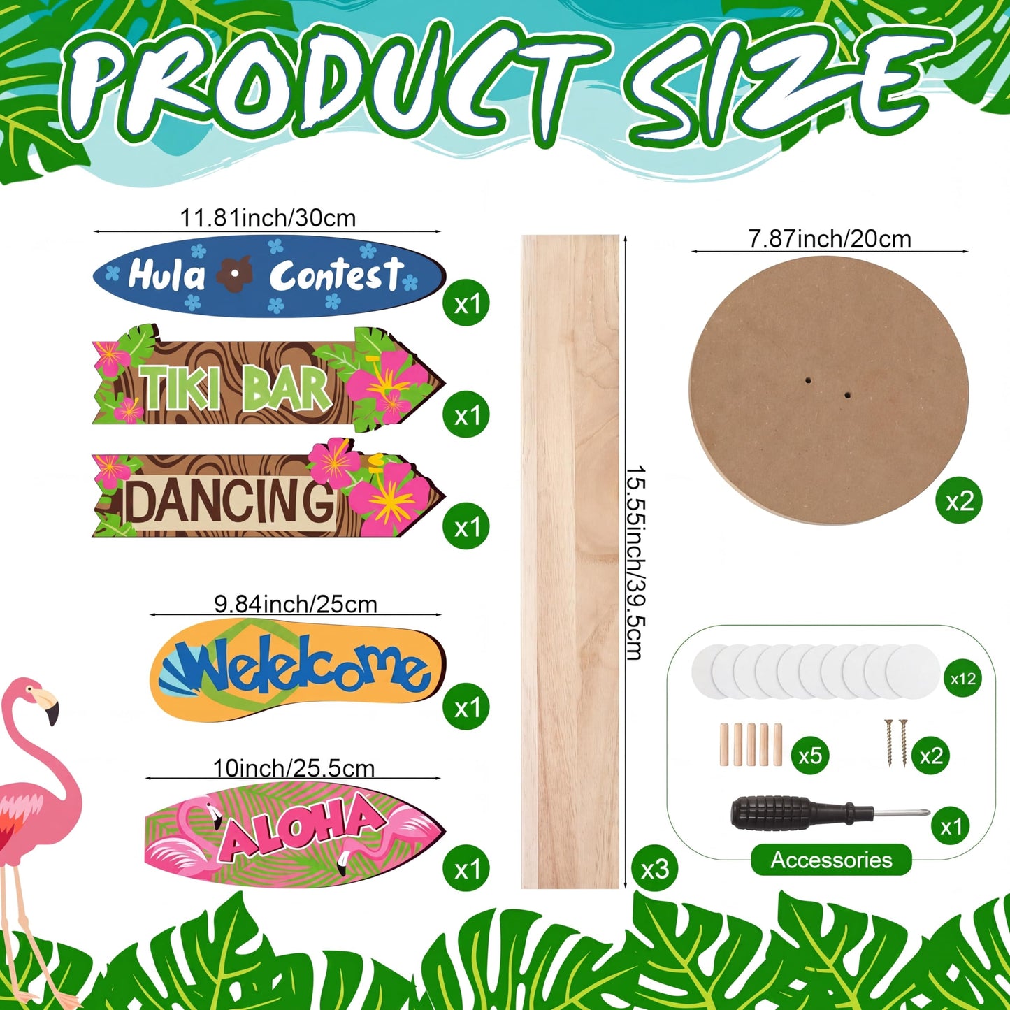 RattanView 5 Pcs Hawaiian Party Decorations Luau Wooden Welcome Signs Aloha Themed Directional Sign for Summer Tropical Directional Beach Island Themed Parties