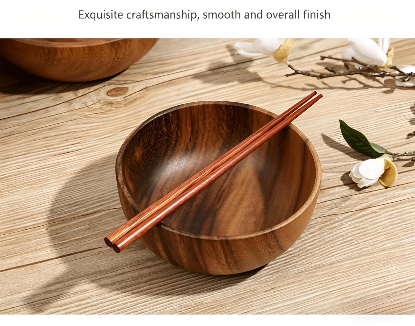 Acacia Wood Bowls, Natural Wooden Salad Bowls for Serving, Food-Safe Wood Bowls for Fruit, Popcorn, Snacks, Cereal, Nested Wooden Serving Bowls for Kitchen, Party, Daily Use