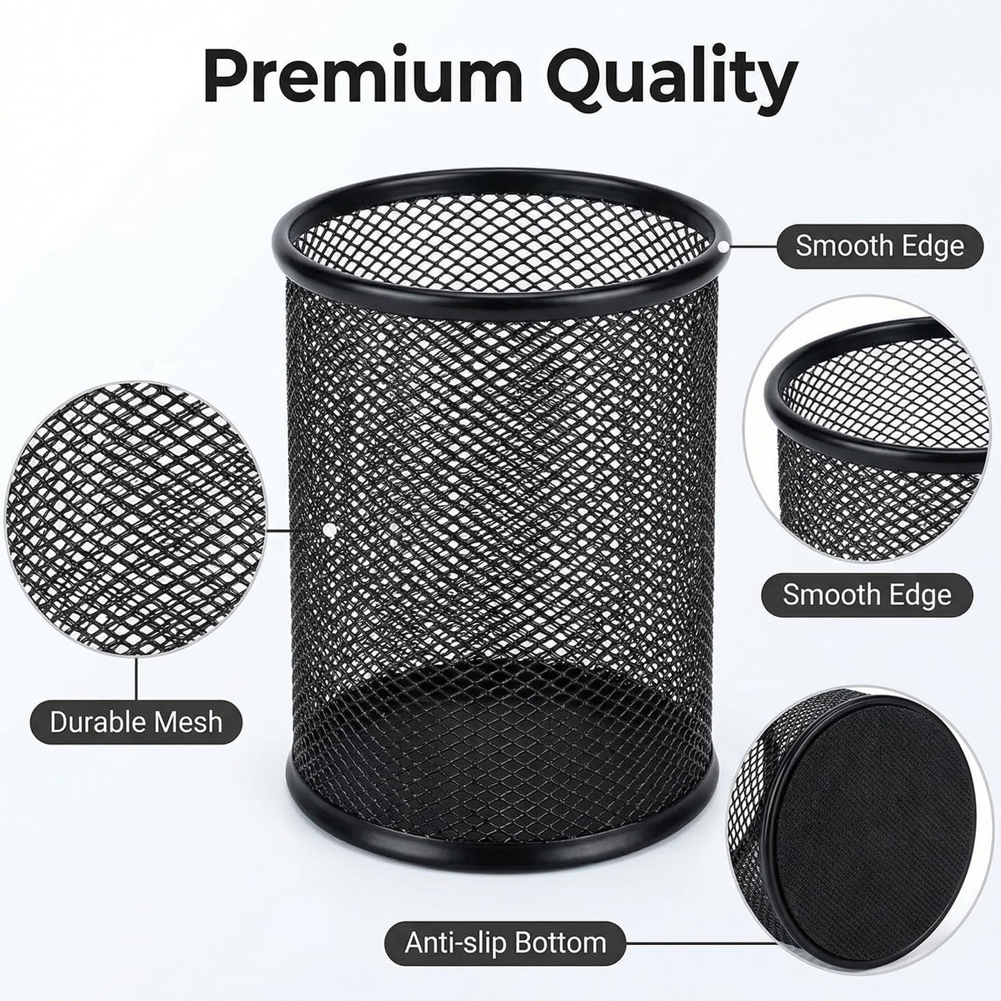 SNOW COOLER Pen Holder Mesh Pencil Holder Metal Pen Holder Pencil Holder for Desk Office Pen Organizer Black, 8 Pack