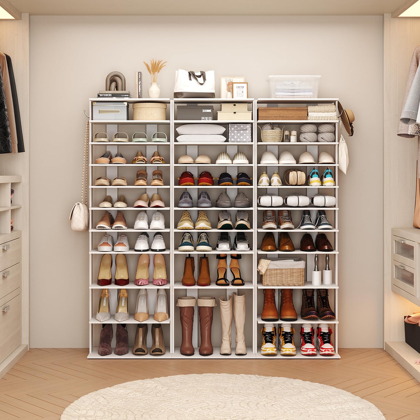 HOMEFORT 10-Tier Corner Shoe Tower - Double Rows, Slim Shoe Stand for 20 Pairs - Entryway, Hallway, Closet (White)