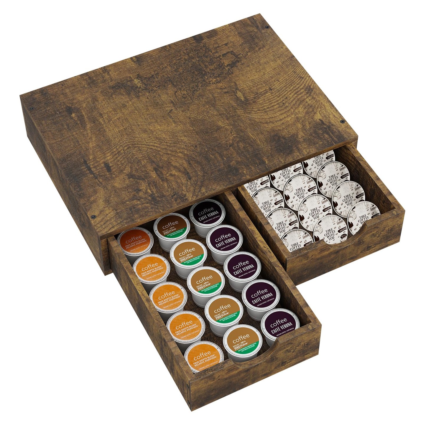 Simple Trending Wooden Coffee Pod Holder Drawer, K Cup Drawer Organizer, Coffee Pod Storage Box Compatible with Nespresso Vertuo Capsules for Coffee Station, Office, 30 Pod Capacity