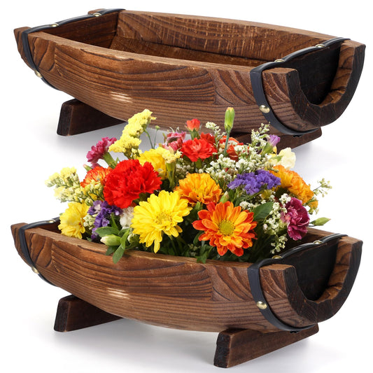 Acellegic 2 Pcs Wooden Whiskey Barrel Vase Vintage Flower Vase Container Rustic Half Barrel Planter for Wedding Reception Table Decoration Home Indoor Outdoor Garden Kitchen Party Table Decoration
