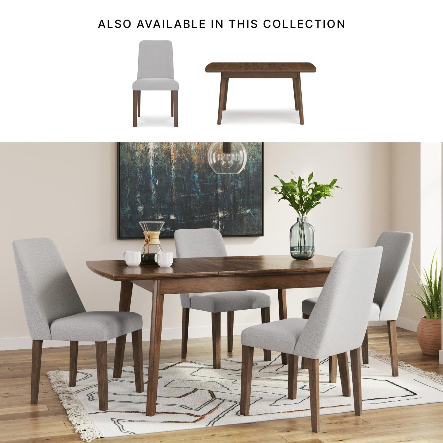 Signature Design by Ashley Lyncott Dining Chairs Set of 2, Mid Century Modern Style, Solid Wood Frame with Light Gray Polyester Upholstery, for Casual Kitchen and Dining Room Spaces, Medium Brown