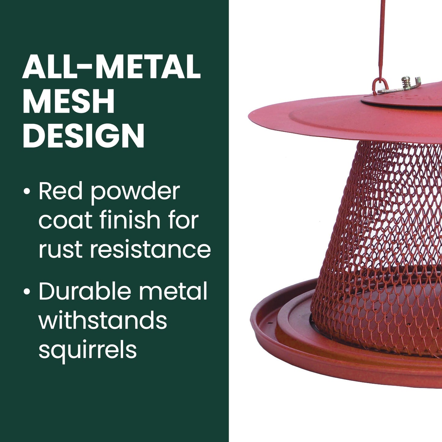 Perky-Pet Red Cardinal Wild Bird Feeder - 2.5 lb Seed Capacity, Holds Up to 15 Birds Simultaneously, Metal Hanging Feeder for Outdoors, Collapsible Mesh Design, Built-In Hook & Circular Tray, C00322