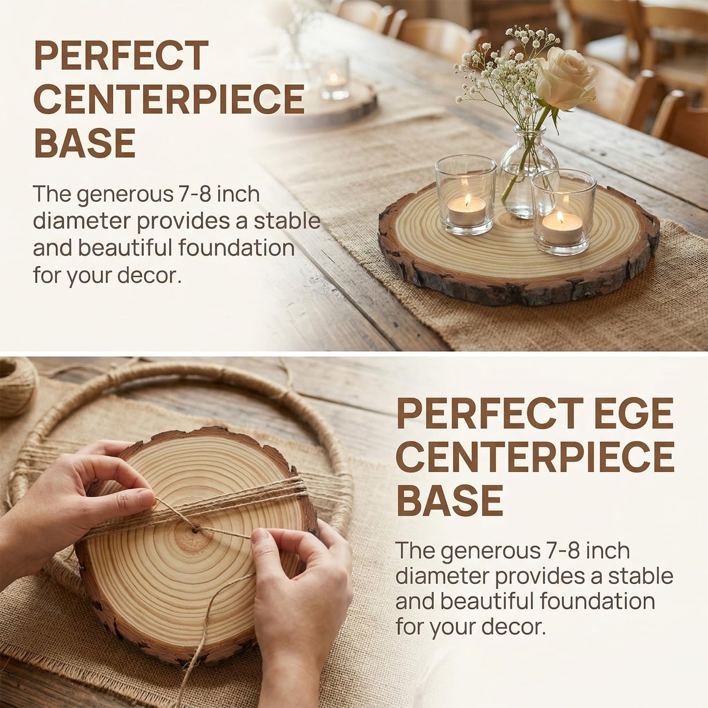 SENMUT 10 Pack Large Wood Slices 7-8 Inches - Natural Unfinished Wood Rounds for Centerpieces, Rustic Wedding Table Decor, DIY Crafts, Christmas Ornaments & Party Platter - Pine Wood Slabs