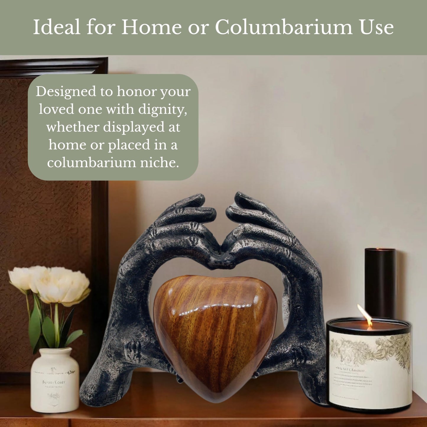 ZAHANAARA Wooden Heart Urn for Ashes Adult Male & Female |Handcrafted Memorial Box for Funeral|Memorial Gifts, Ashes Keepsake | Aluminum Cremation Urns|Unique Tribute in Hands Design - Silver, 3 cu in