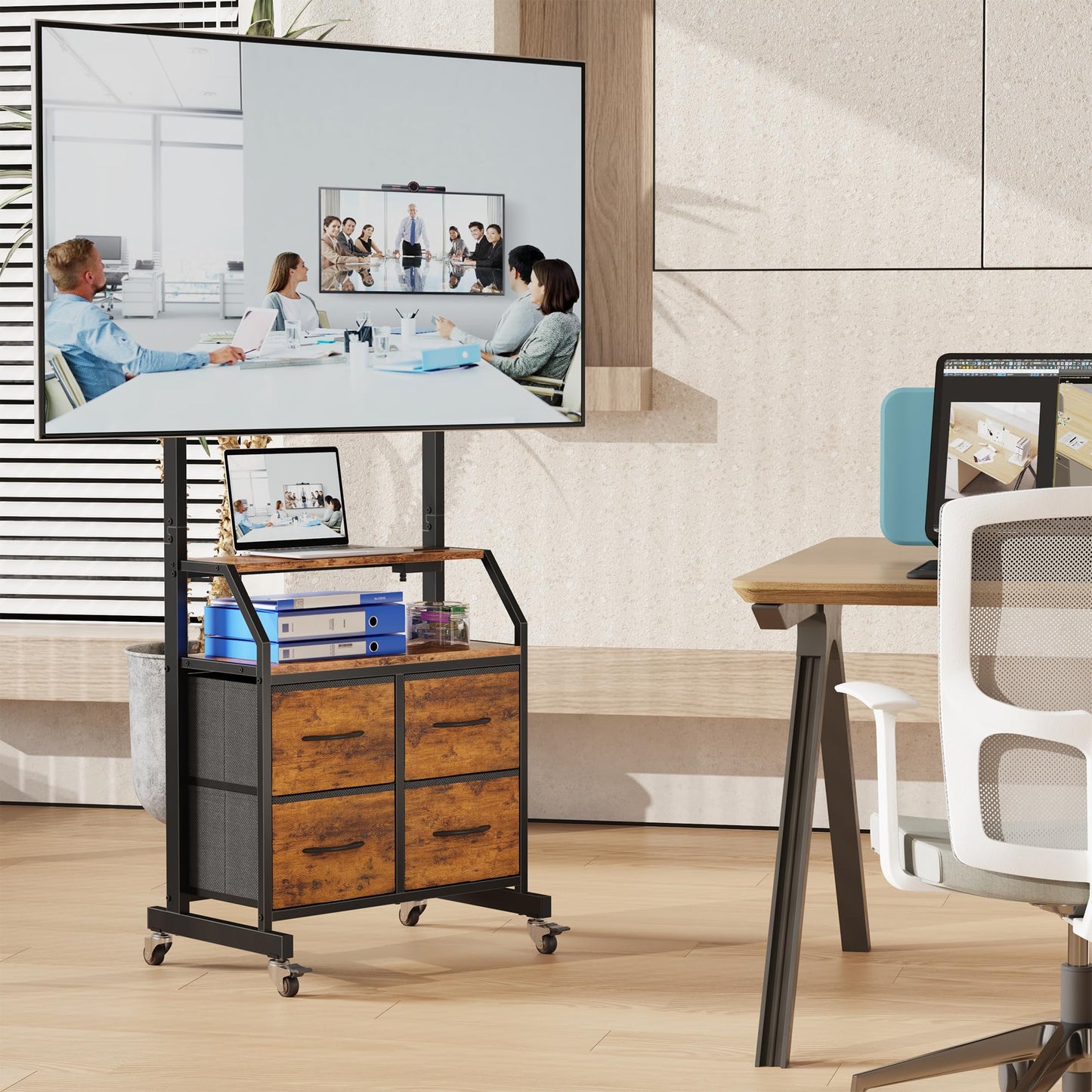 GYIIYUO Rolling TV Stand with Mount & 4 Fabric Drawers for 32-75 inch TVs
