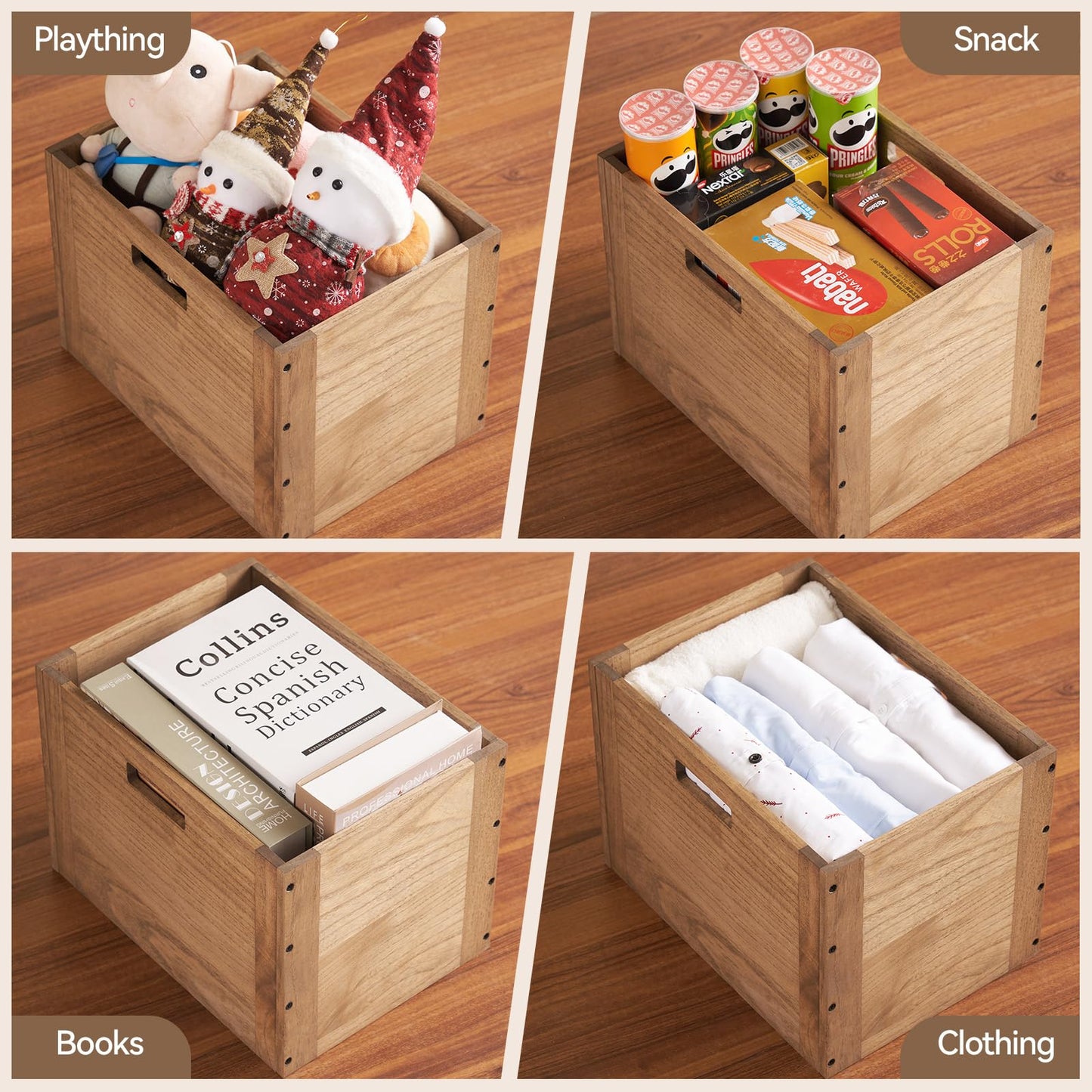 KIRIGEN Stackable Wood Storage Cube /Basket/ Bins Organizer for Home Books Clothes Modular Open Cubby Storage System - Office Cubical Bookcase Closet Shelves C26-DBR