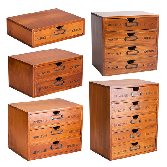 5-Piece Vintage Organization and Storage Set - Single Drawer, 2-Drawer, 3-Drawer, 4-Drawer & 5-Drawer Organizer Chests - Embroidery, Sewing, Arts and Craft Journaling - Stackable Modular Storage