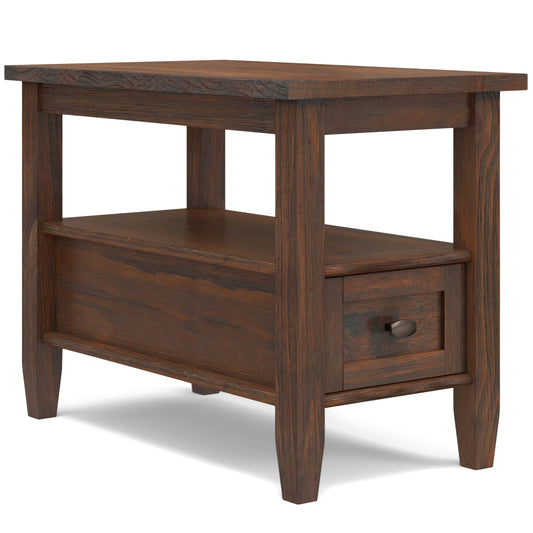 SIMPLIHOME Warm Shaker End Table - 14 inch Wide Solid Wood Narrow Side Table in Distressed Charcoal Brown, Transitional Accent Table for Living Room or Bedroom with Drawer, Open Shelf and Tapered Legs