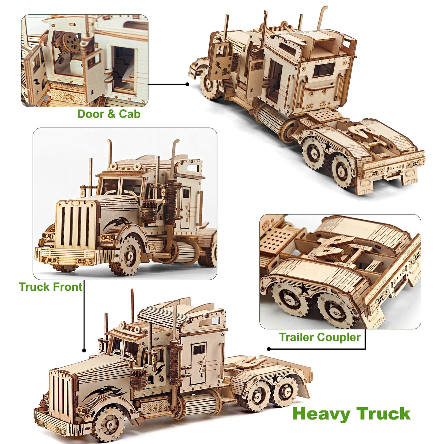 Kaptein 3D Wooden Puzzles for Adults & Teens – DIY Truck Model Kit to Build – Brain Teaser Craft – Birthday Gifts & Desk Decor