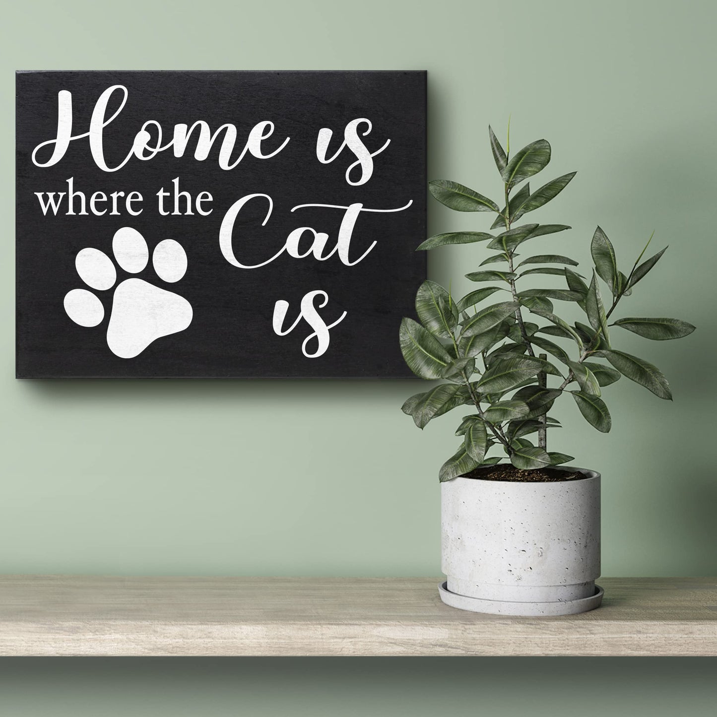 JennyGems Cat Mom Gifts, Home Is Where the Cat Is Wooden Sign, Shelf Decor and Wall Hanging, Made in USA