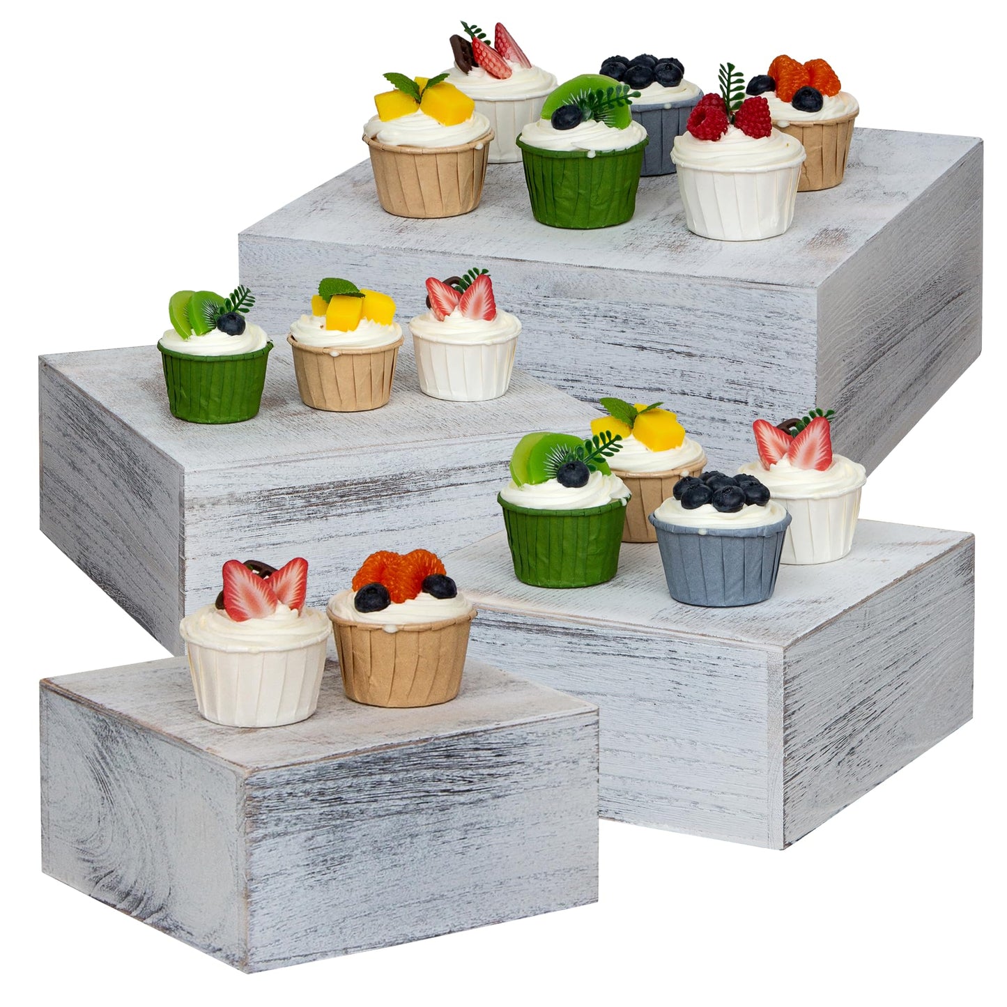 WEASATRY 4 Pieces Wooden Cake Stands,Antique White Cupcake Stands for Display,12 inches Square Wooden crates,Wood Display risers for Wedding,Birthday Party,Christmas,etc. (Antique White)