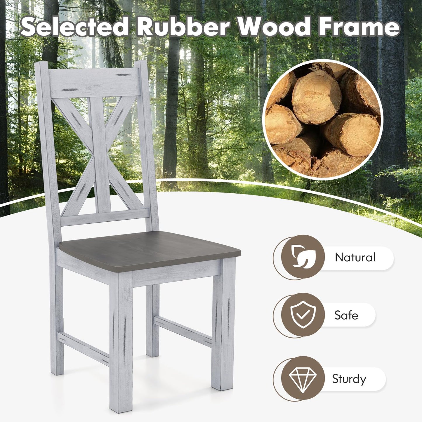 Giantex Retro Wooden Dining Chairs Set of 2, Farmhouse Kitchen Chairs w/Rubber Wood Frame, Elegant Hollowed Backrest, Armless Dining Room Chairs, Rustic Side Chairs for Restaurant, Living Room, Grey