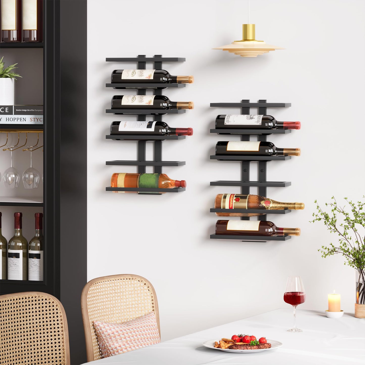 Hoctieon 3-Set 6 Tier Wall Mount Wine Rack (18 Tiers), Wall Racks for Wine Bottles Display and Storage, Hanging Bottle Organizer for Living Room, Dining Room, Wine Cellar, Bar, Black