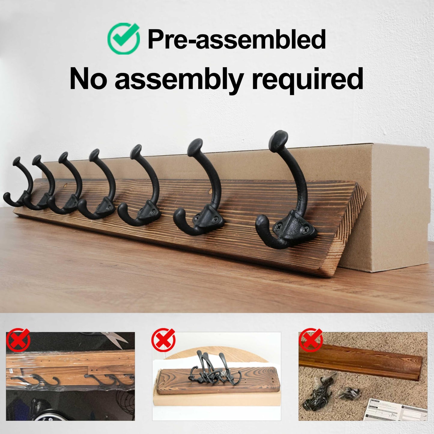 WEBI Rustic Coat Rack Wall Mount,30" Long 7 Cast Iron Coat Hooks Wall Mounted,Heavy Duty Farmhouse Wood Coat Hanger Wall Antique Vintage Hooks for Hanging Jacket,Clothes,Backpack,Brown