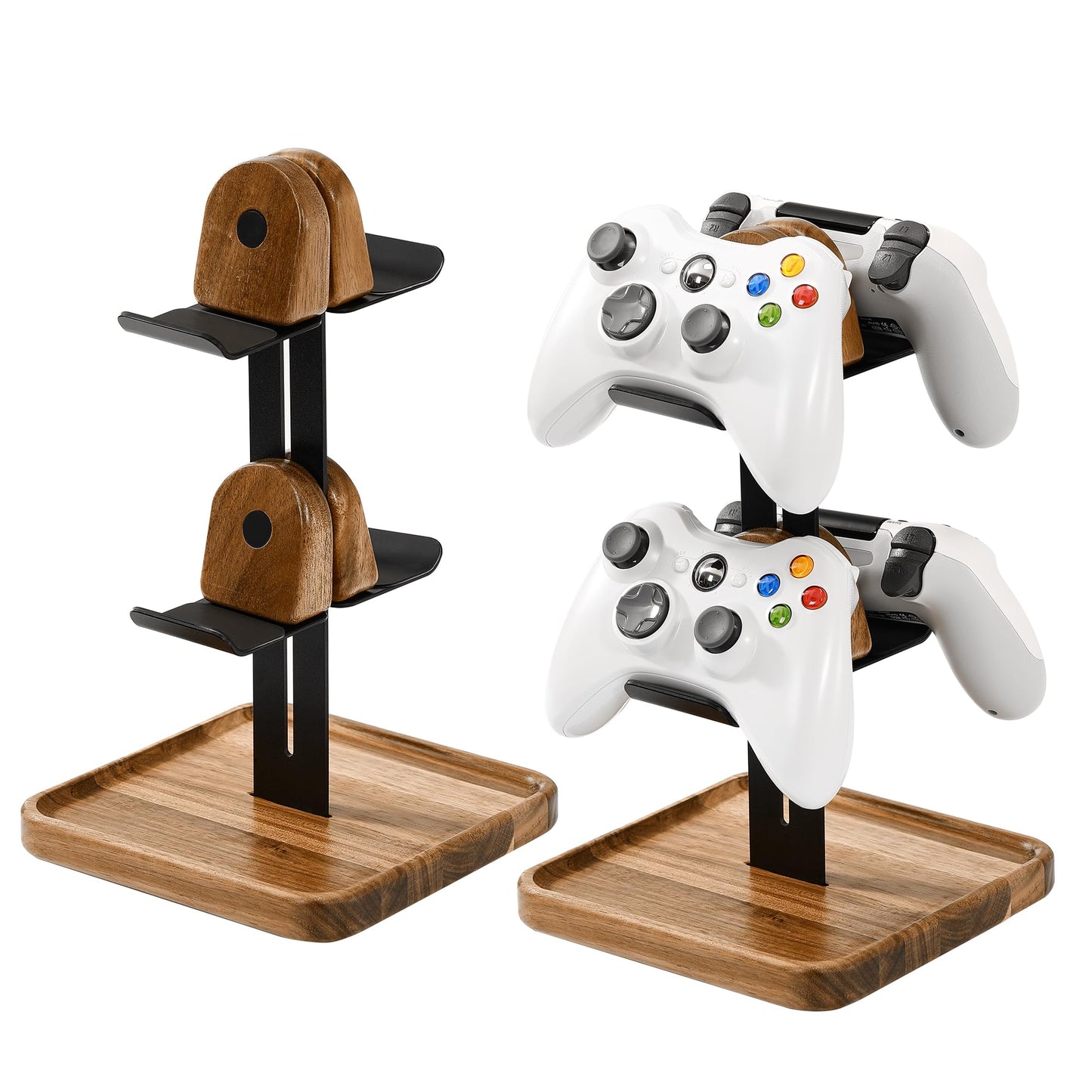 blingwider Game Controller Wood Stand for Desk, Adjustable 2 Tiers Game Controller Holder for PS/Xbox/Switch/Nintendo,Dual Tiers Controller Holder On The Desk,Solid Wood,4-in-1 Black