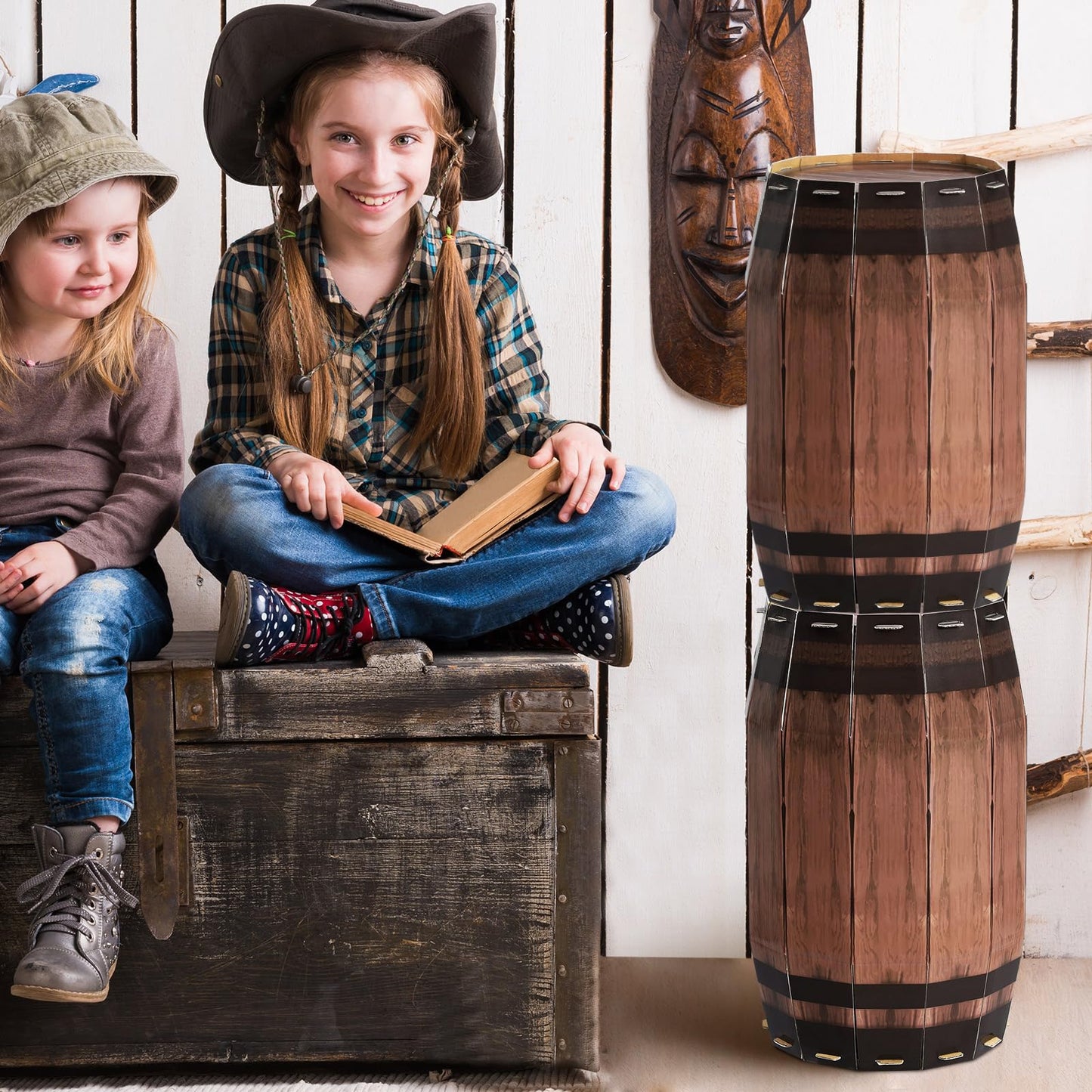 3 Pcs Western Cowboy Party Decoration Wine Barrel Large Cardboard West Whiskey Barrels Decoration for Western Pirate Birthday Farmhouse Party Photo Booth Props(15.75 x 9.84 Inches)