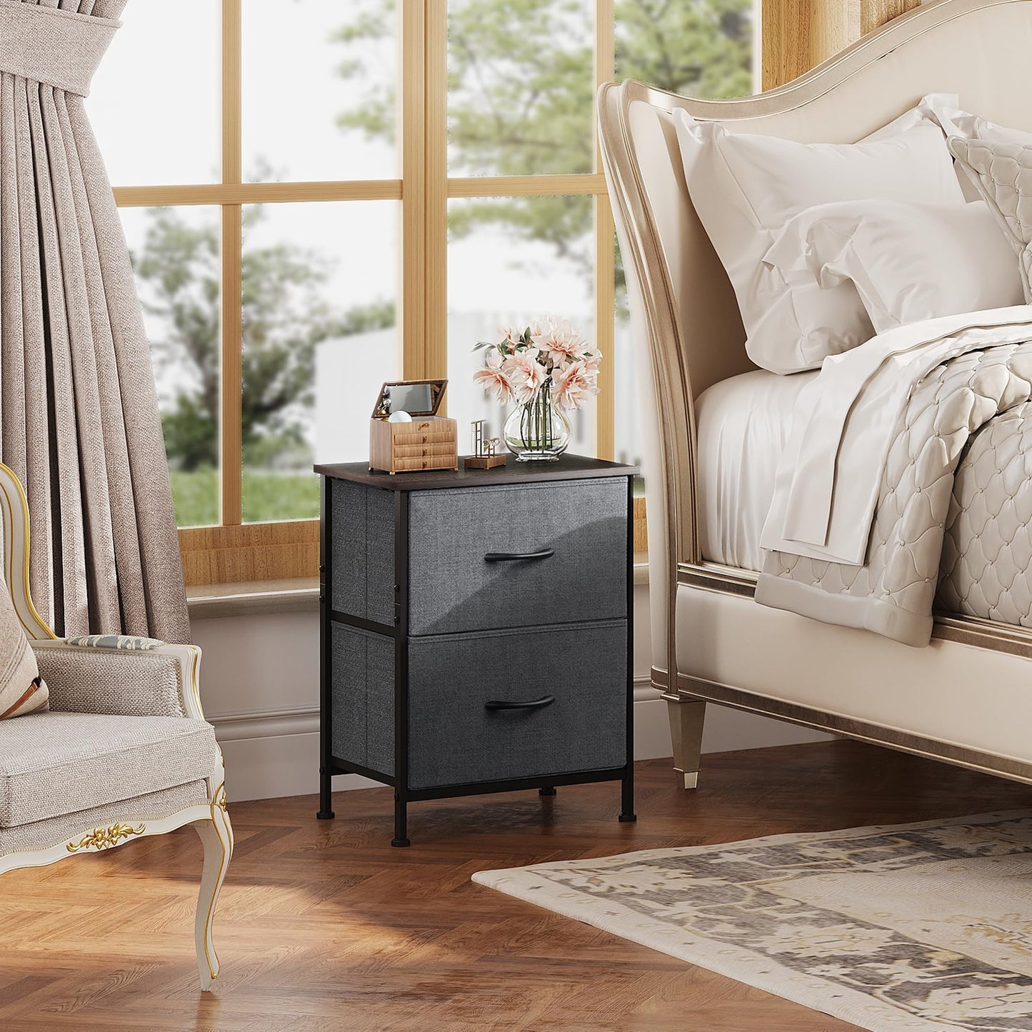 WLIVE 9-Drawer Dresser & Nightstand with 2 Fabric Drawers for Bedroom, Hallway, Entryway, Closet, Organizer Unit with Fabric Bins, Steel Frame, Wood Top, Easy Pull Handle, Dark Grey