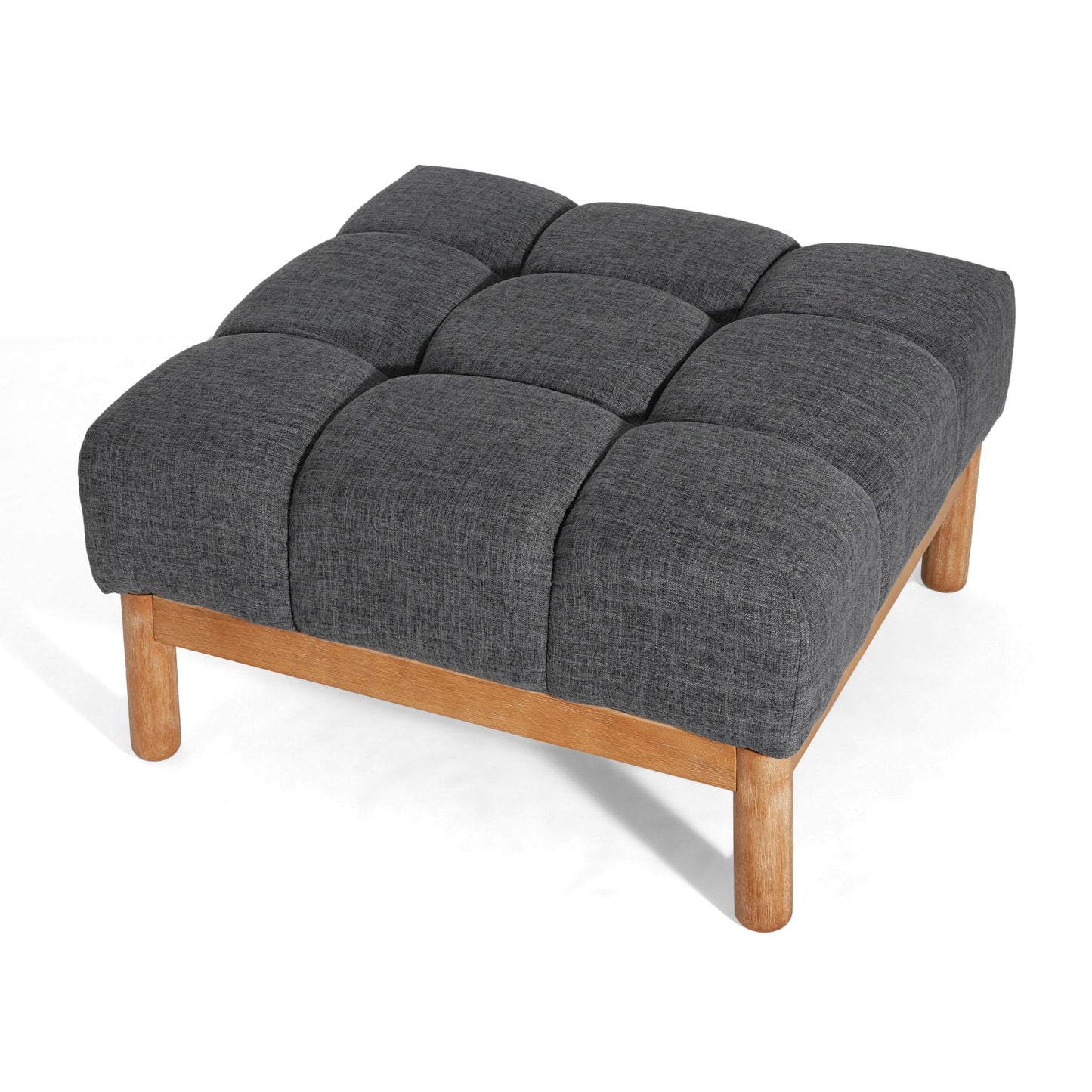 Christopher Knight Home Annette Square Ottoman Footstool with Grid Tufting, Living Room Sofa Ottoman with Wood Frame, Fabric Upholstery Coffee Table, Comfy Seating with Dense Foam Padding, Gray